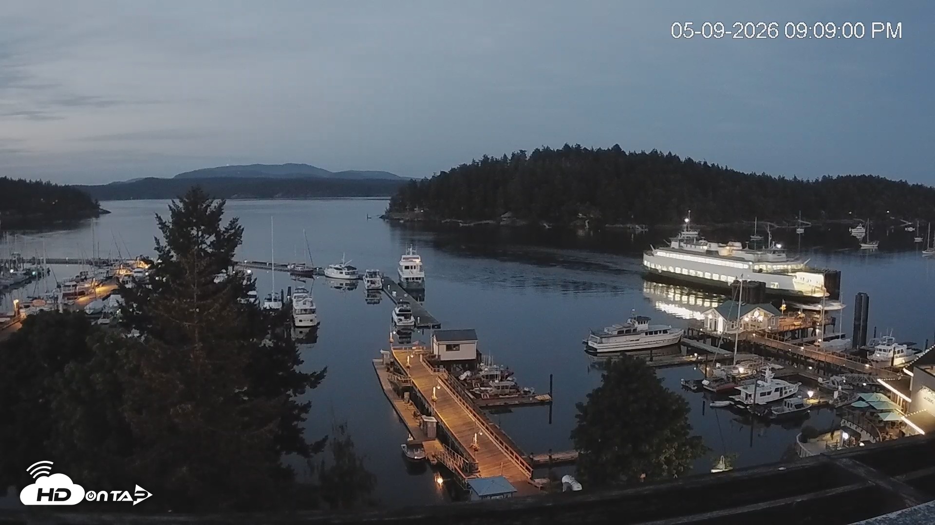 Snapshot of Friday Harbor - San Juan Island Live Webcam taken May 9, 2026, 9:09pm PDT