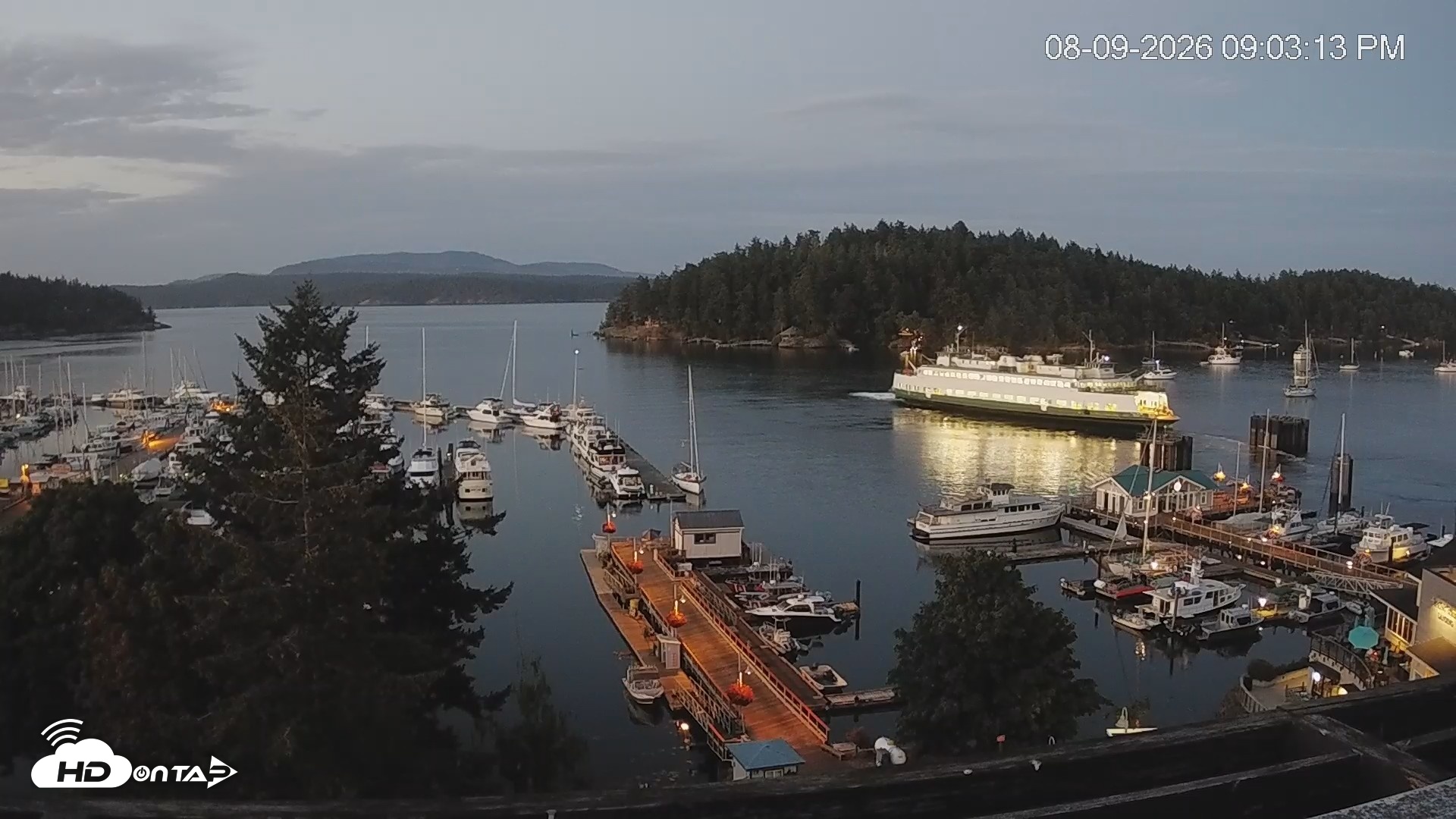 Snapshot of Friday Harbor - San Juan Island Live Webcam taken Aug 9, 2026, 9:04pm PDT