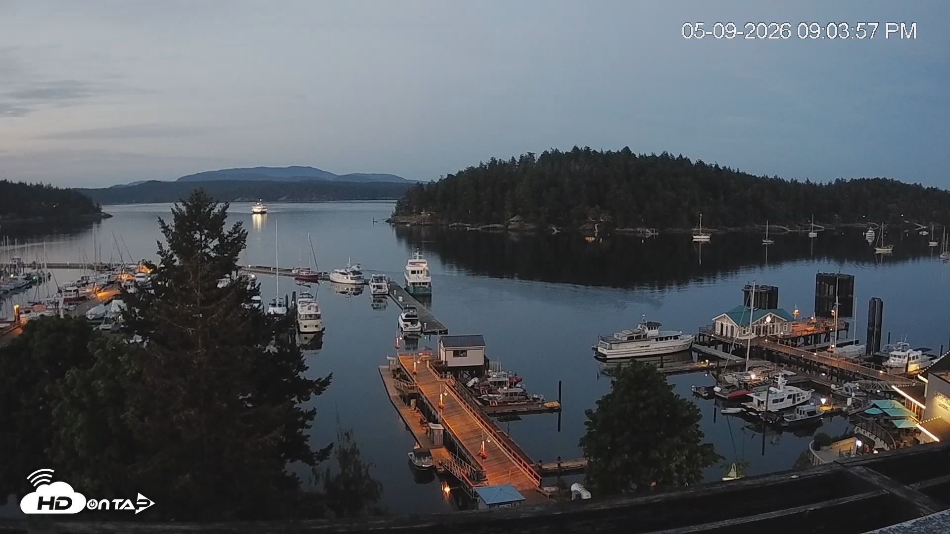 Snapshot of Friday Harbor - San Juan Island Live Webcam taken May 9, 2026, 9:04pm PDT