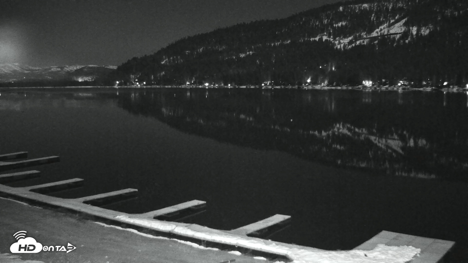 Snapshot of Donner Lake and Village Live Webcam taken Jan 28, 2026, 9:31pm PST