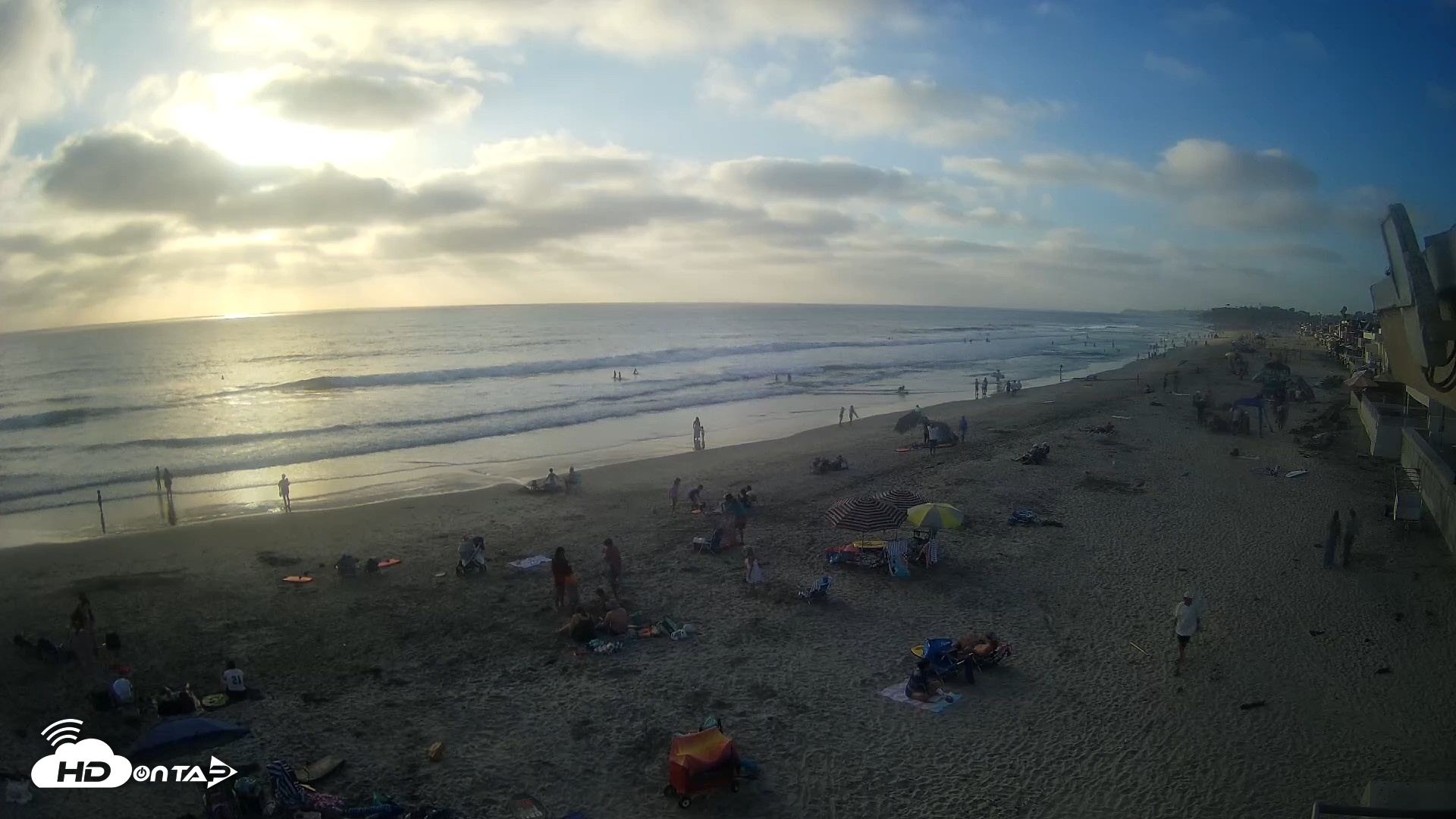 Snapshot of 17th St. Del Mar Beach - 4K NW View Live Cam taken Aug 2, 2026, 6:53pm PDT