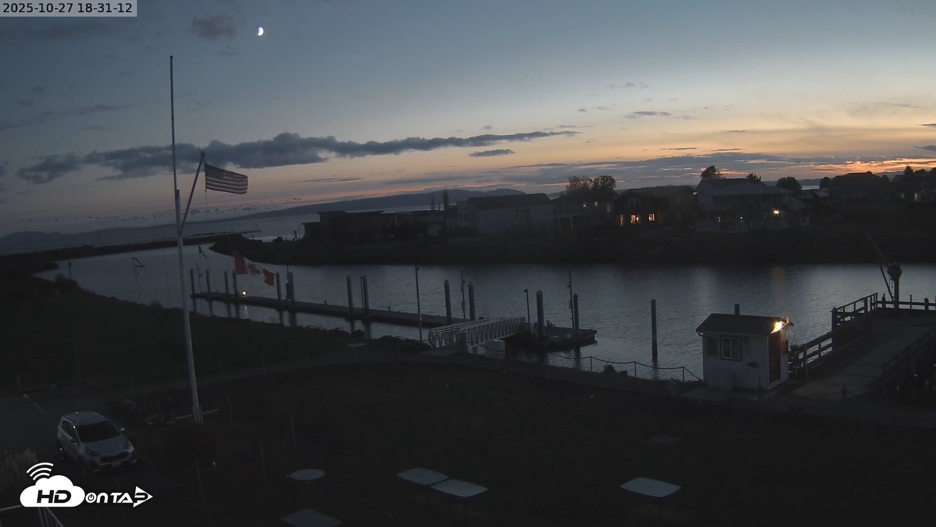 Snapshot of Point Roberts Marina Live Webcam taken Oct 27, 2025, 6:28pm PDT