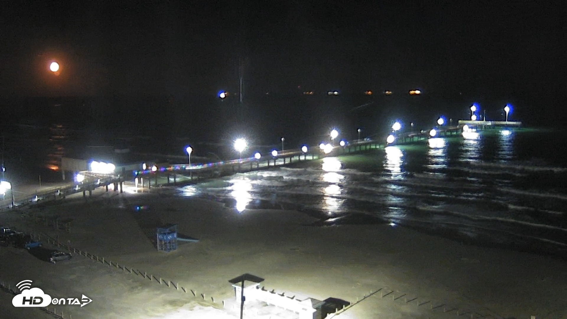 Snapshot of The Dunes - Port Aransas Live Beach Cam taken Oct 8, 2025, 8:26pm CDT