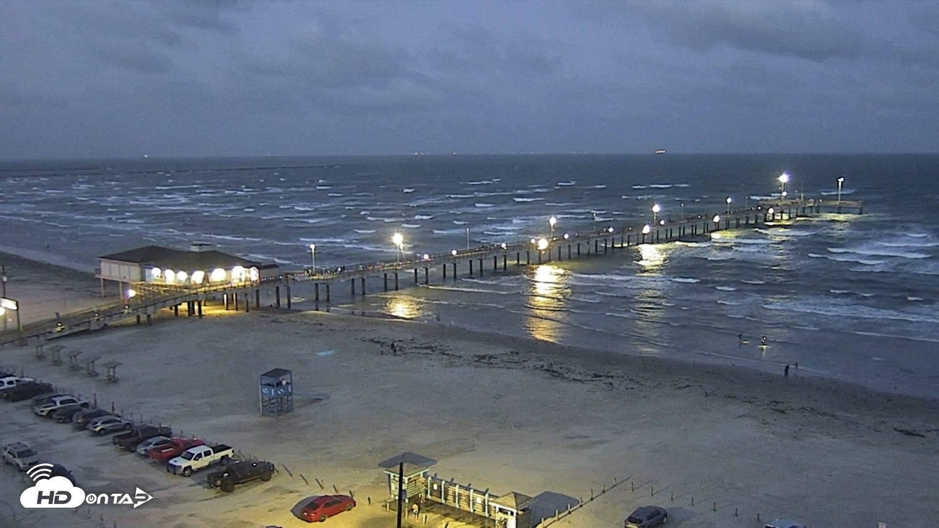 Snapshot of The Dunes - Port Aransas Live Beach Cam taken Jun 7, 2025, 8:43pm CDT