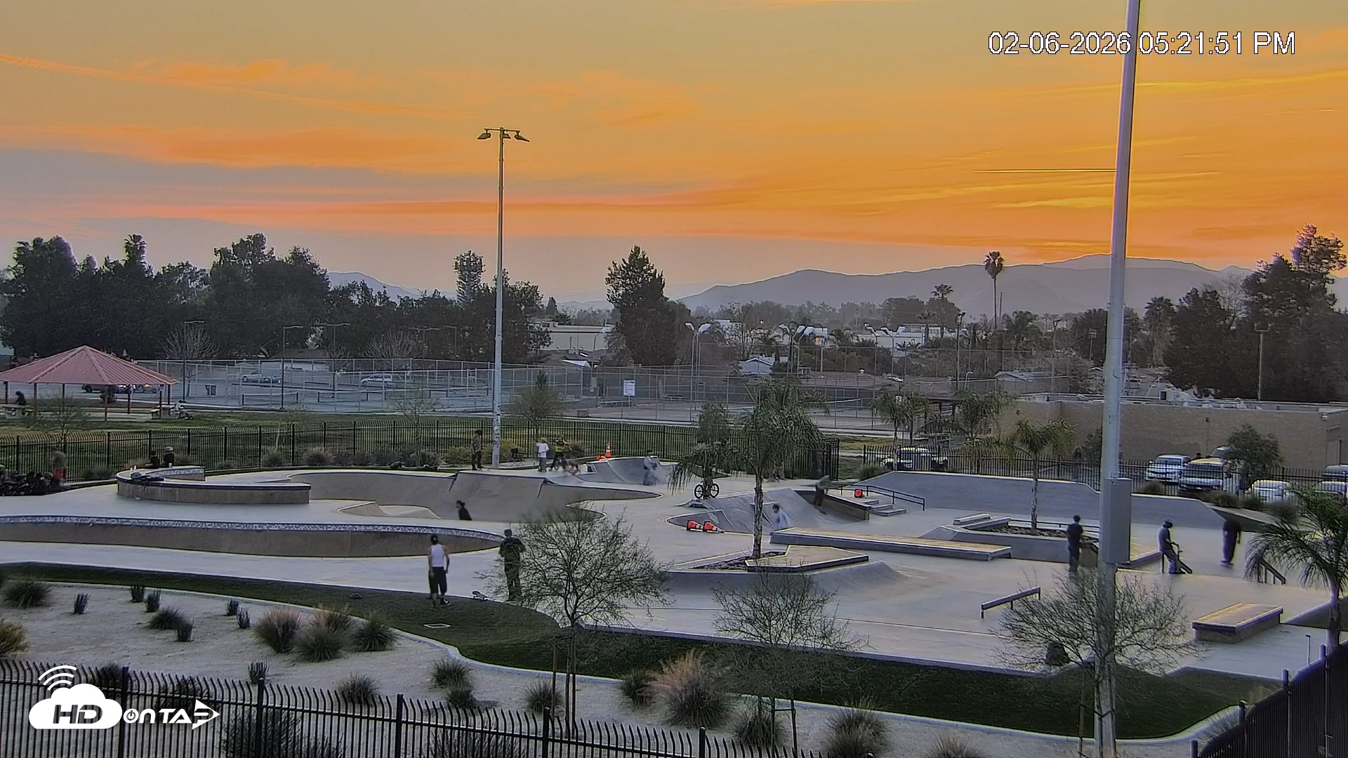 Snapshot of Hemet California Live Skate Park Webcam taken Feb 6, 2026, 5:21pm PST