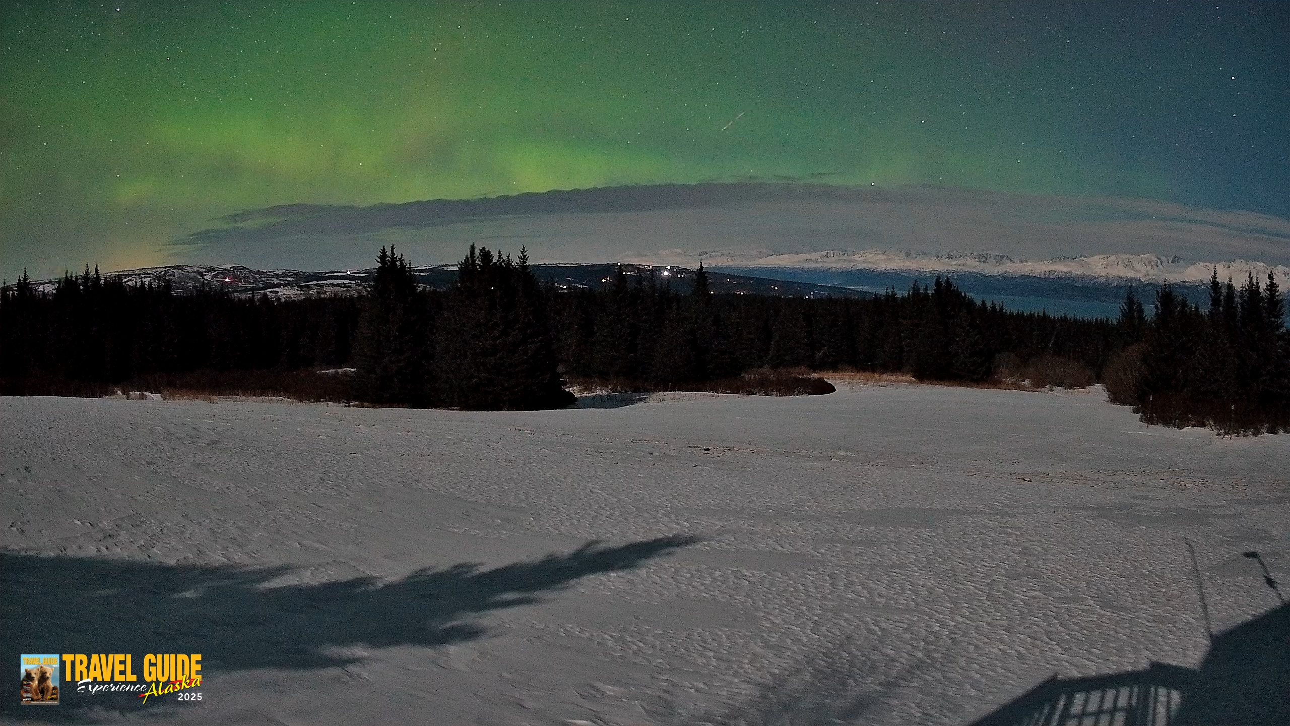 Snapshot of Homer Alaska Northern Lights Live Cam taken Mar 25, 2026, 12:49am AKDT