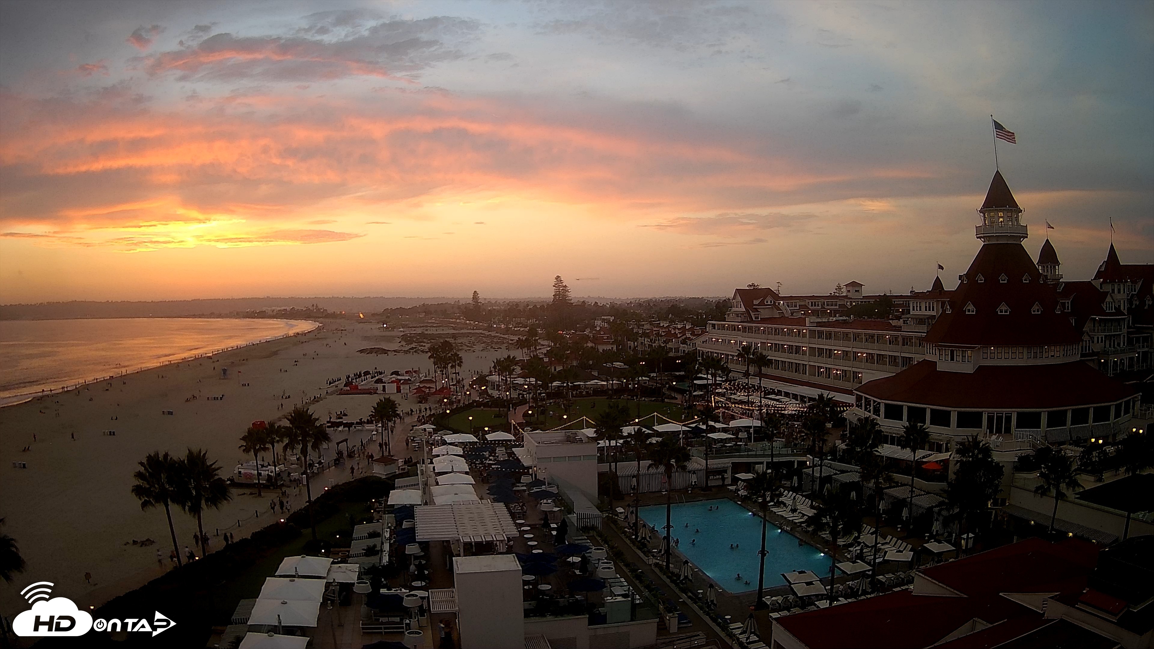 Snapshot of Hotel Del Coronado 4K Fixed Live Cam taken Aug 9, 2026, 7:43pm PDT