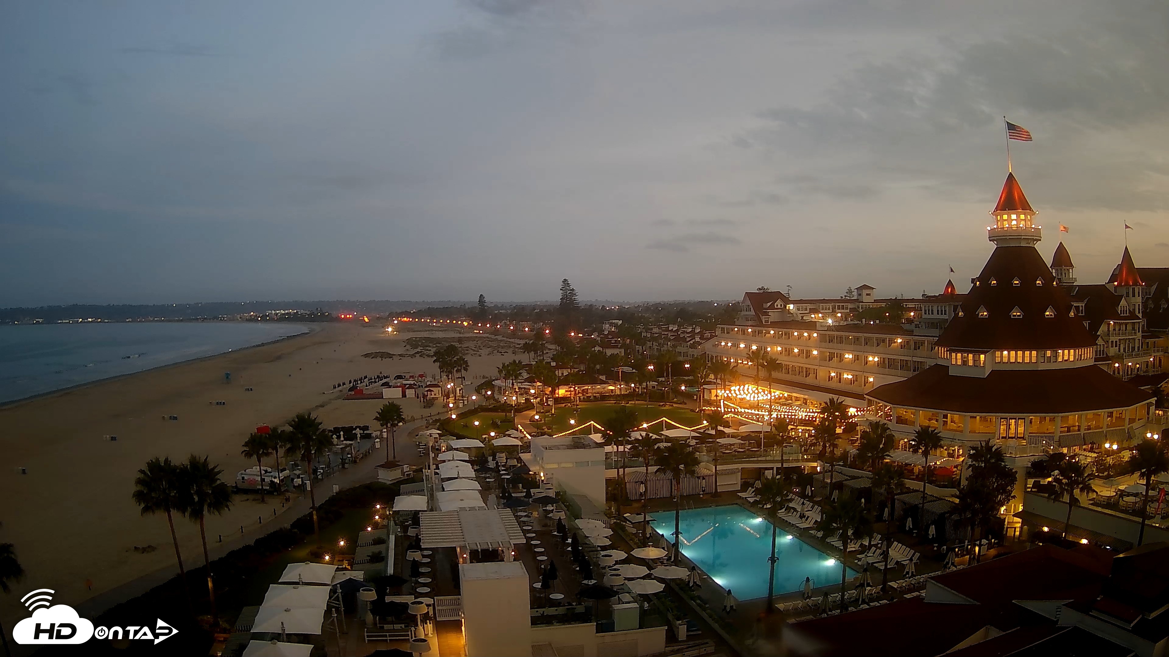 Snapshot of Hotel Del Coronado 4K Fixed Live Cam taken Aug 7, 2026, 5:52am PDT