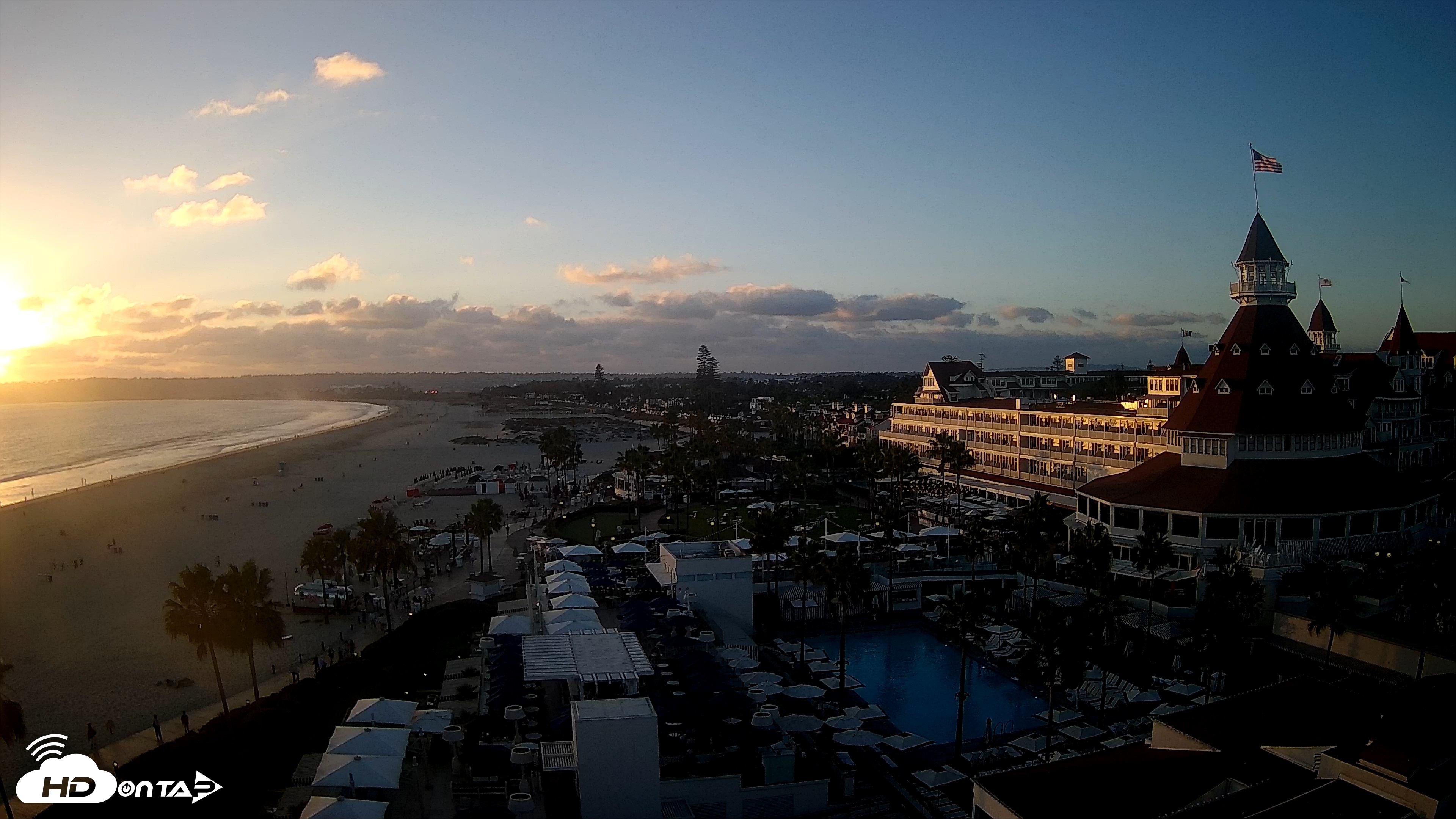 Snapshot of Hotel Del Coronado 4K Fixed Live Cam taken Sep 18, 2026, 6:33pm PDT