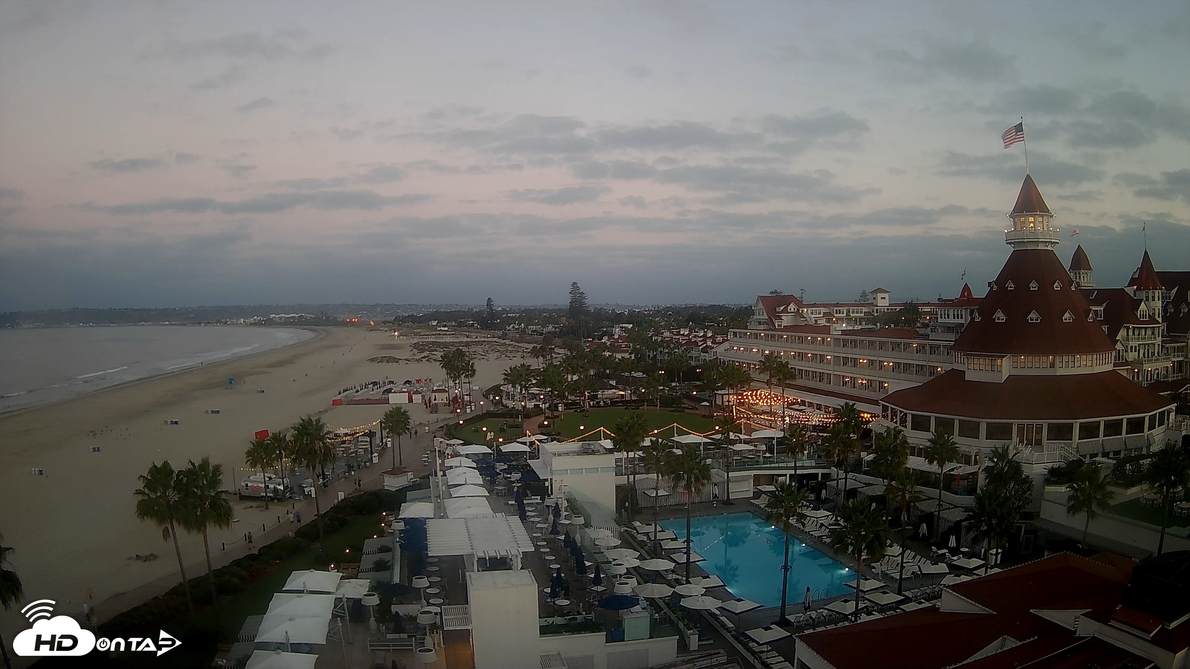 Snapshot of Hotel Del Coronado 4K Fixed Live Cam taken Sep 19, 2026, 6:28am PDT