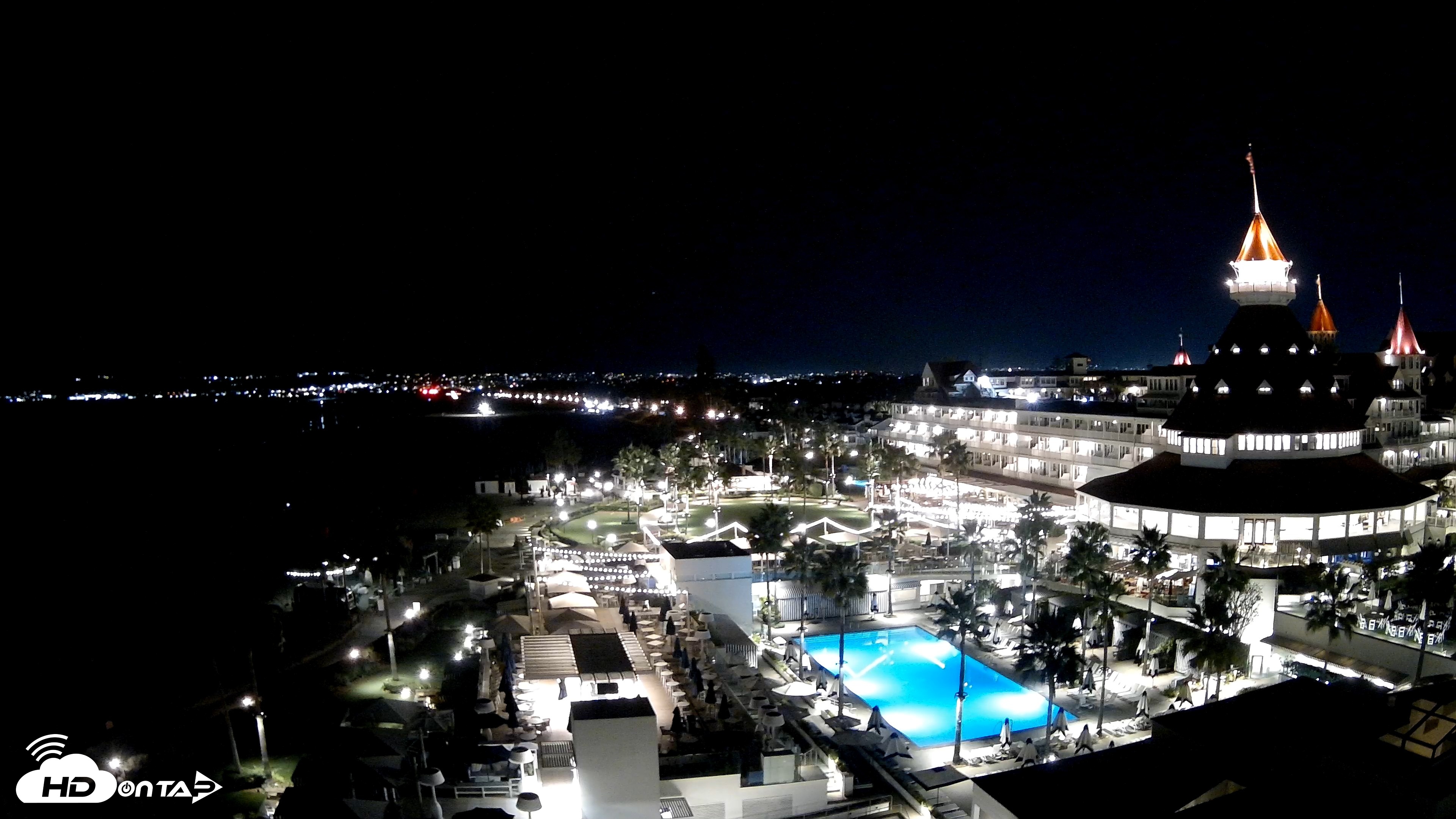 Snapshot of Hotel Del Coronado 4K Fixed Live Cam taken Oct 3, 2026, 10:38pm PDT