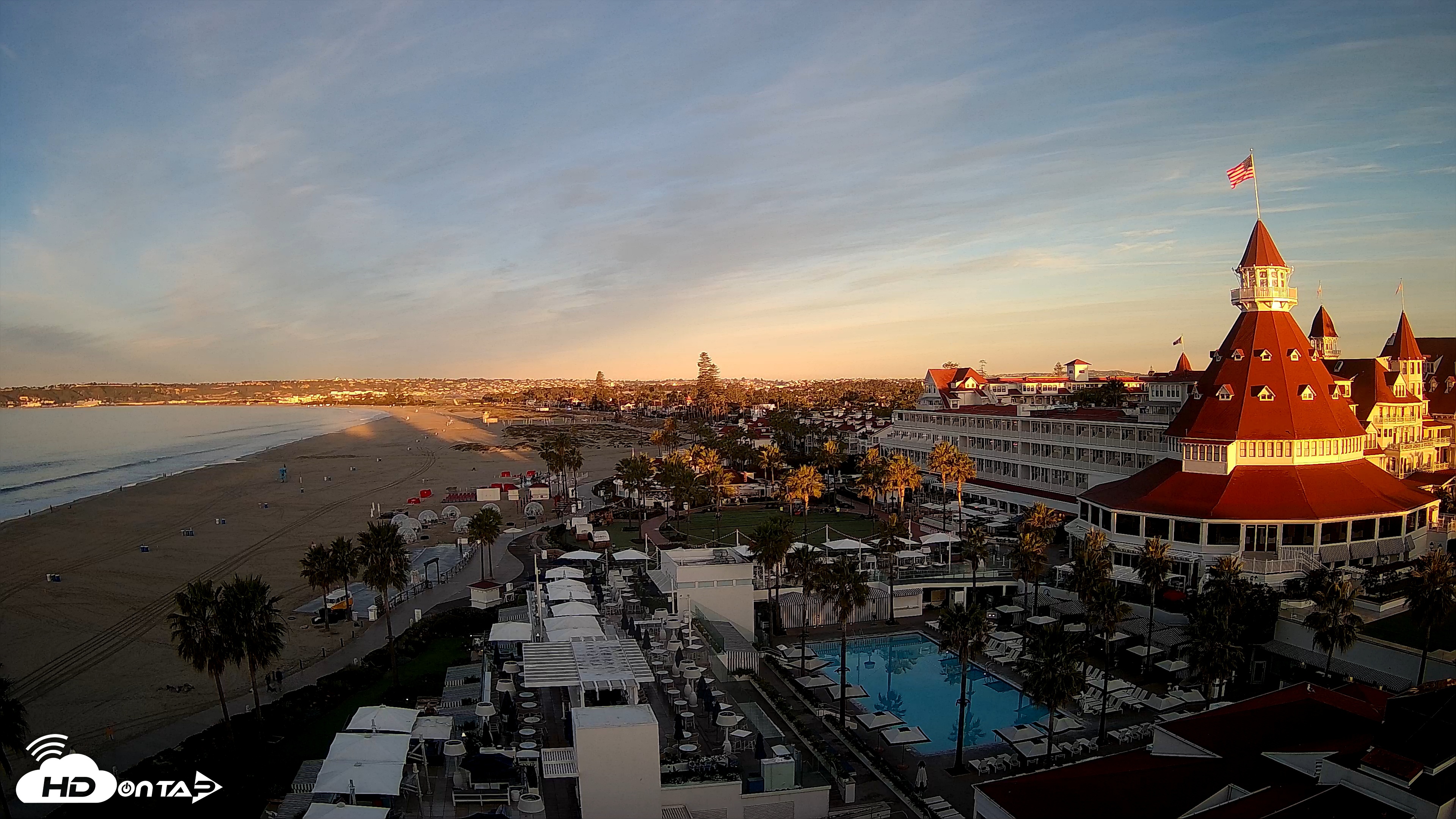 Snapshot of Hotel Del Coronado 4K Fixed Live Cam taken Jan 17, 2026, 7:05am PST