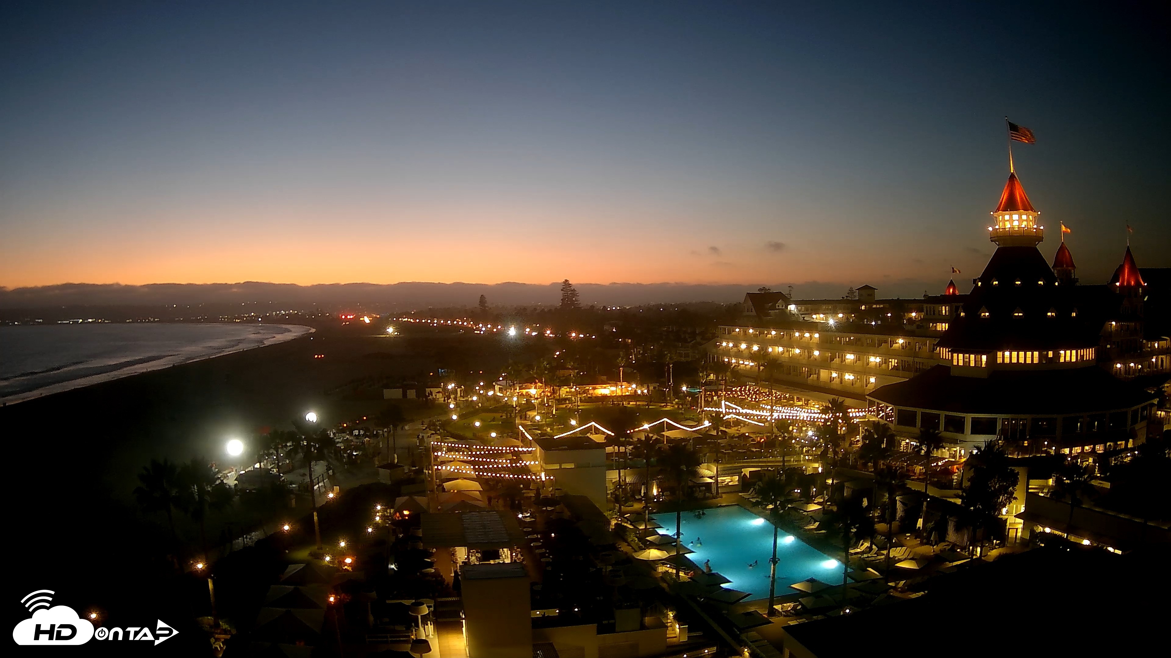 Snapshot of Hotel Del Coronado 4K Fixed Live Cam taken Aug 1, 2026, 8:21pm PDT