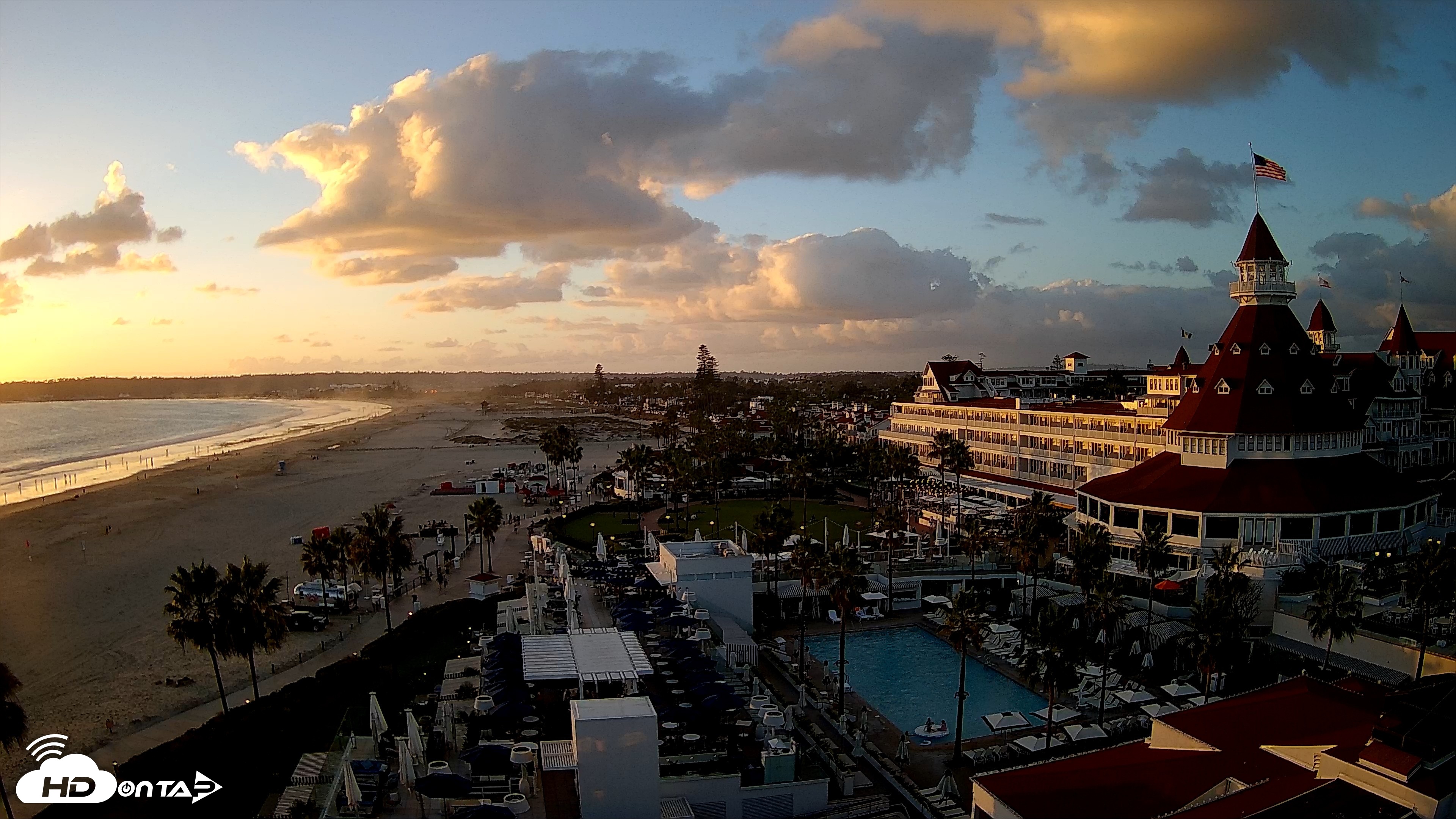 Snapshot of Hotel Del Coronado 4K Fixed Live Cam taken Oct 12, 2026, 6:08pm PDT