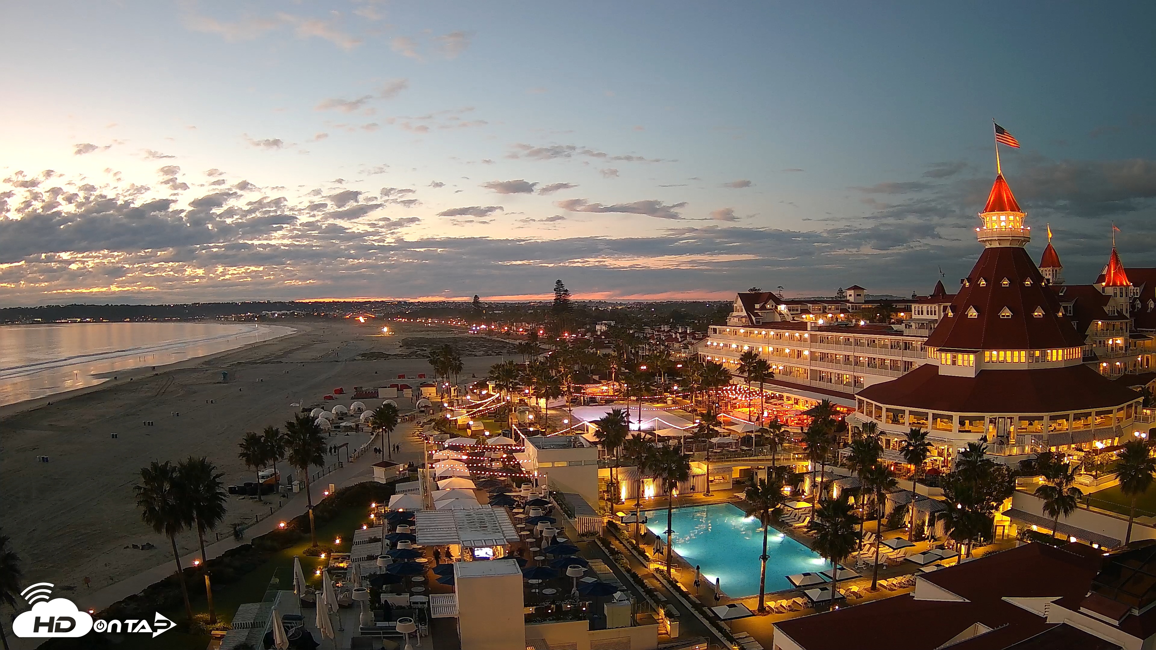 Snapshot of Hotel Del Coronado 4K Fixed Live Cam taken Jan 6, 2026, 5:20pm PST