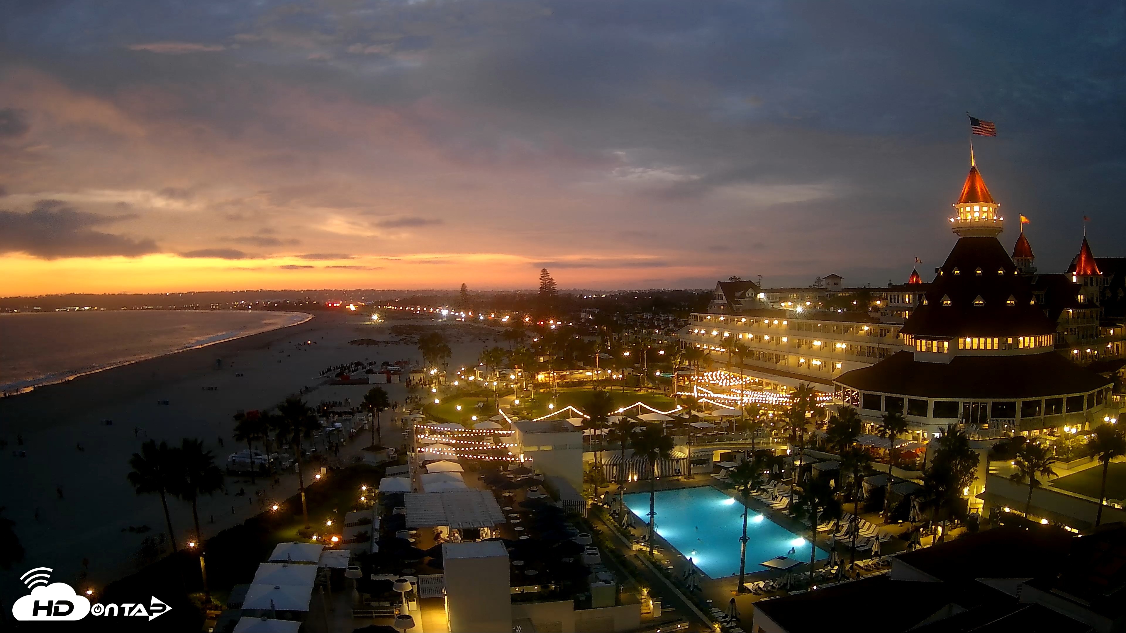 Snapshot of Hotel Del Coronado 4K Fixed Live Cam taken Aug 10, 2026, 8:02pm PDT