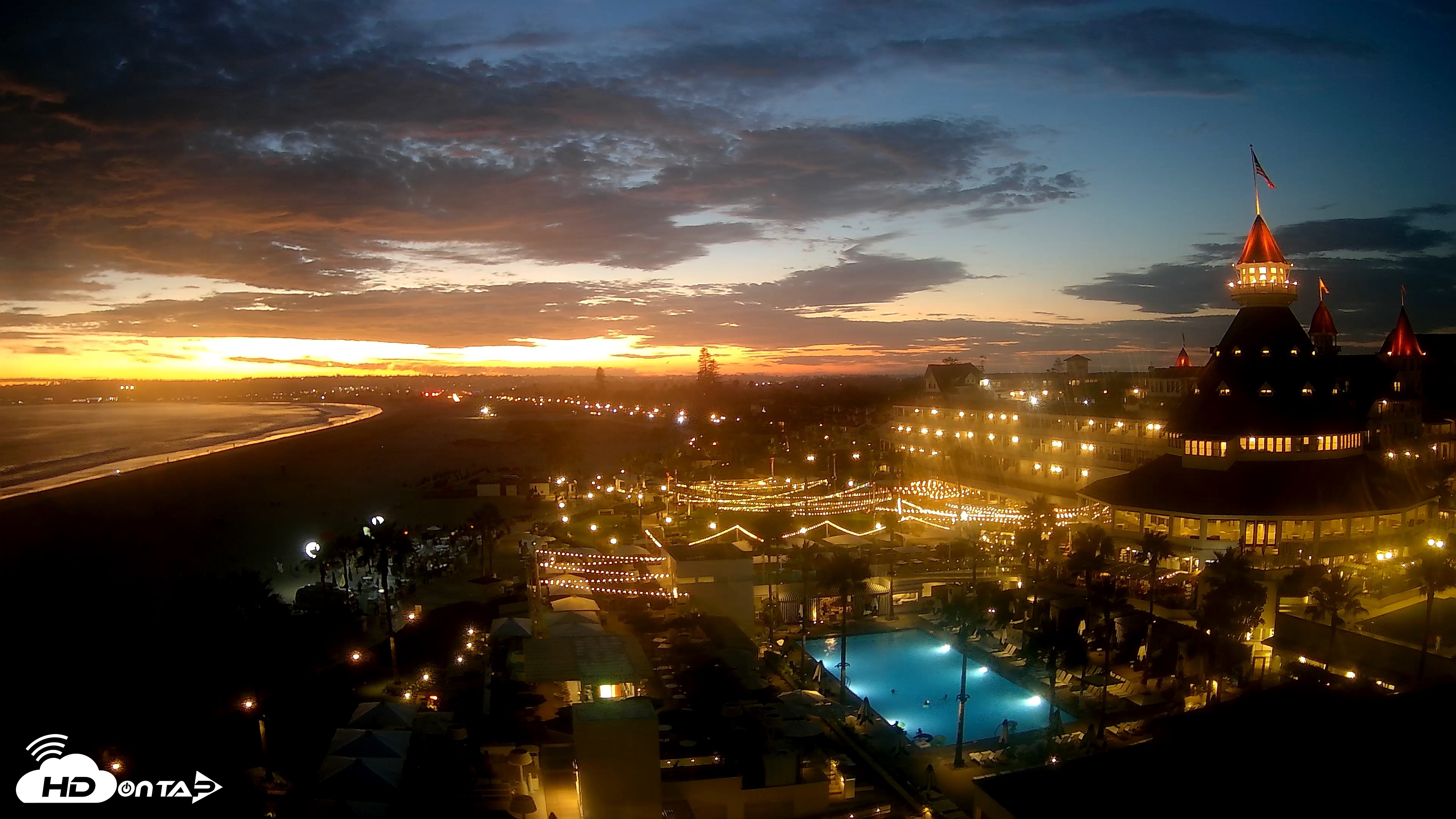 Snapshot of Hotel Del Coronado 4K Fixed Live Cam taken Jul 20, 2026, 8:25pm PDT
