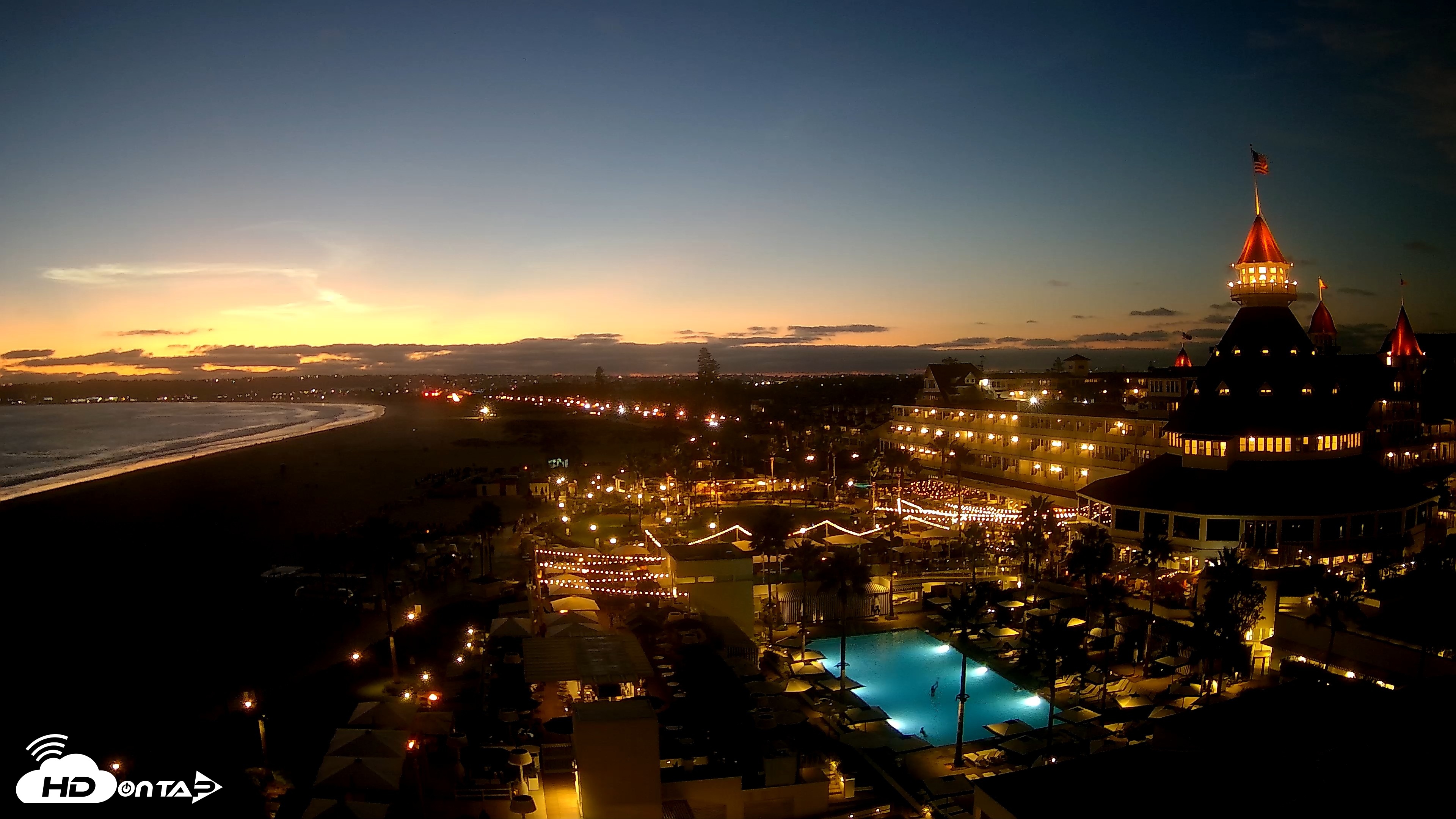 Snapshot of Hotel Del Coronado 4K Fixed Live Cam taken Aug 15, 2026, 8:05pm PDT