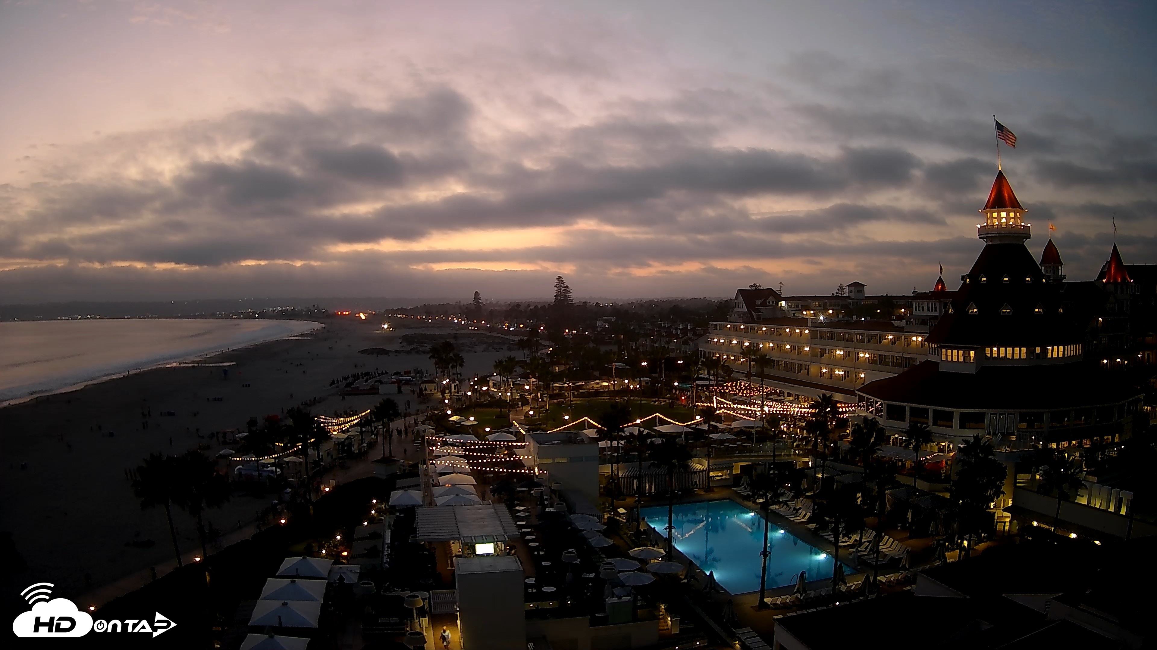 Snapshot of Hotel Del Coronado 4K Fixed Live Cam taken Jul 26, 2026, 8:13pm PDT
