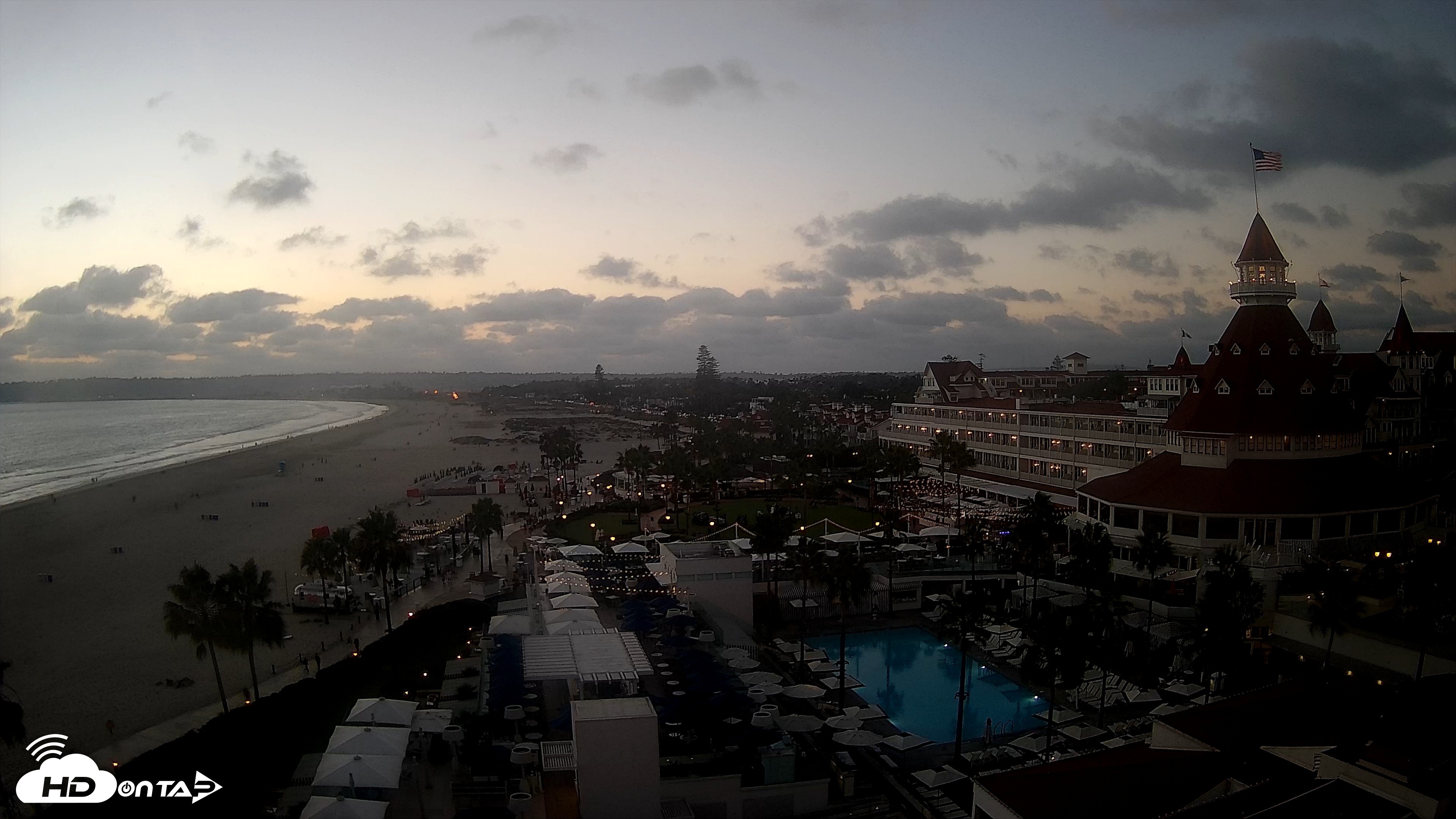 Snapshot of Hotel Del Coronado 4K Fixed Live Cam taken Sep 18, 2026, 6:57pm PDT