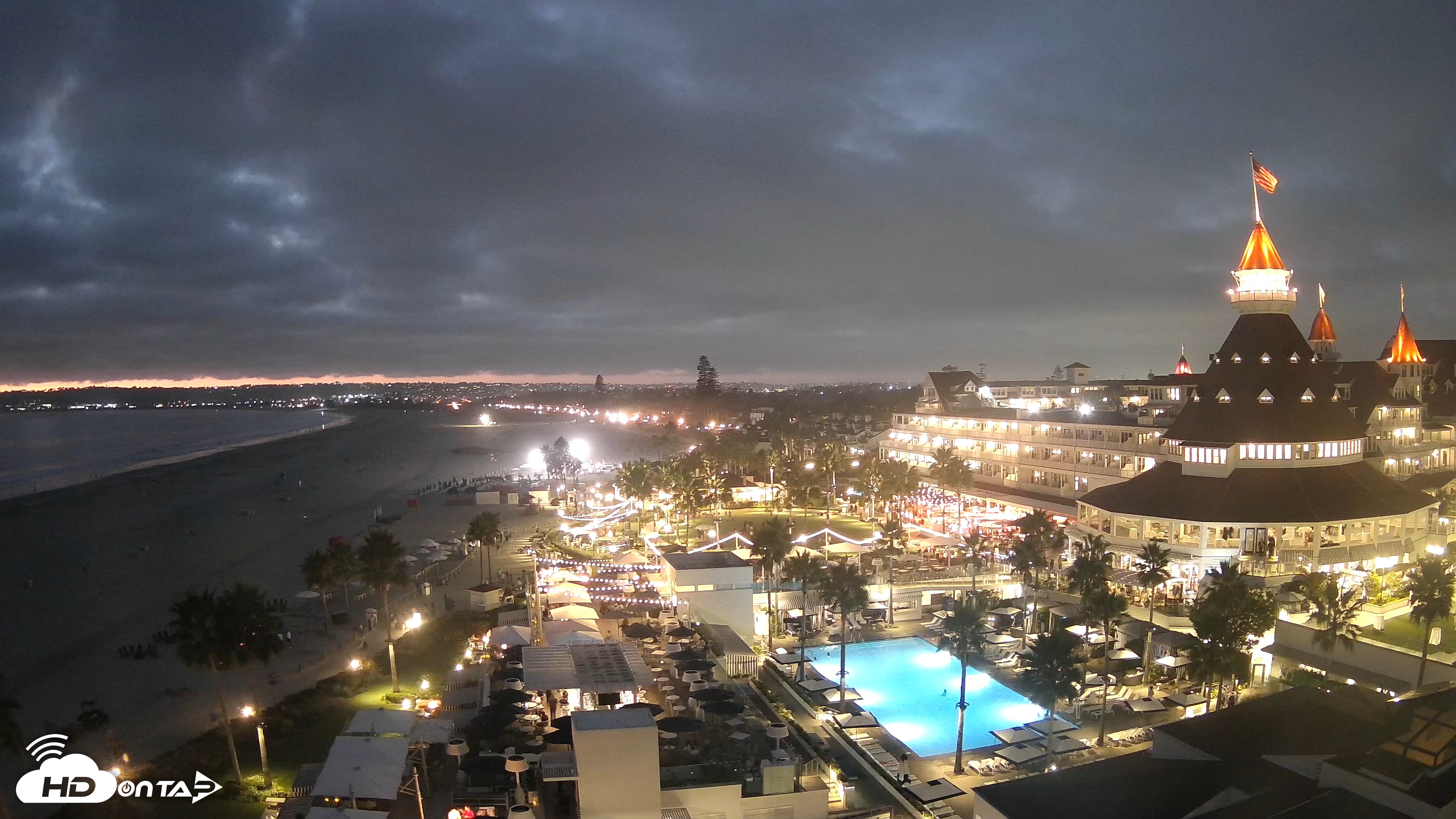 Snapshot of Hotel Del Coronado 4K Fixed Live Cam taken Oct 11, 2025, 6:52pm PDT