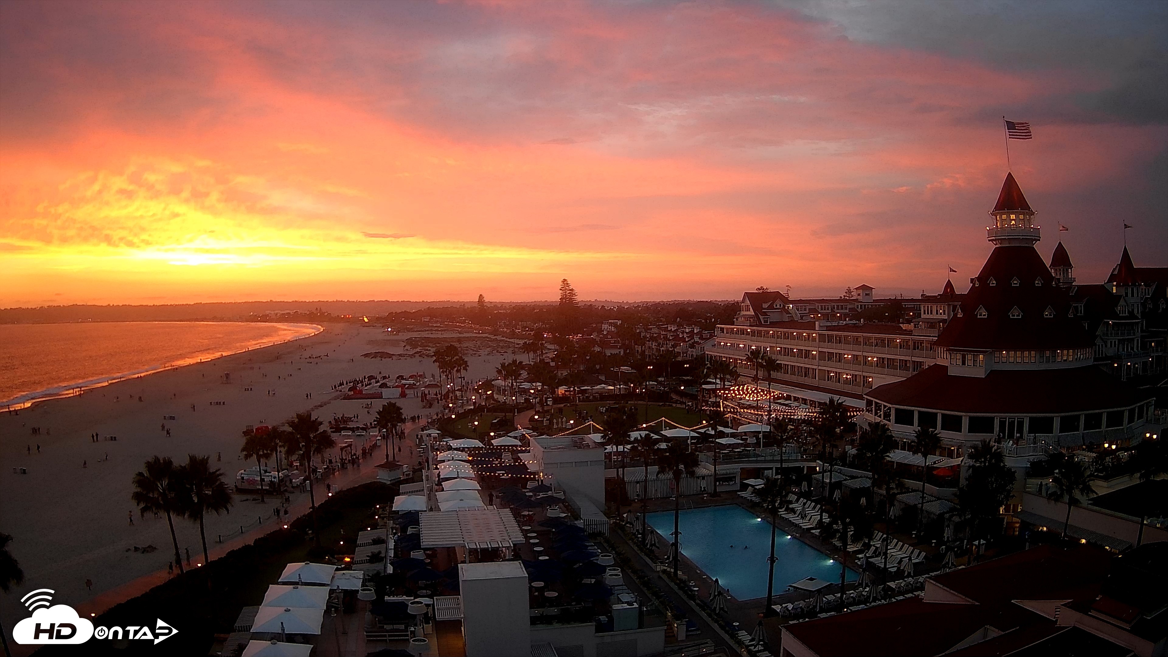 Snapshot of Hotel Del Coronado 4K Fixed Live Cam taken Aug 10, 2026, 7:45pm PDT