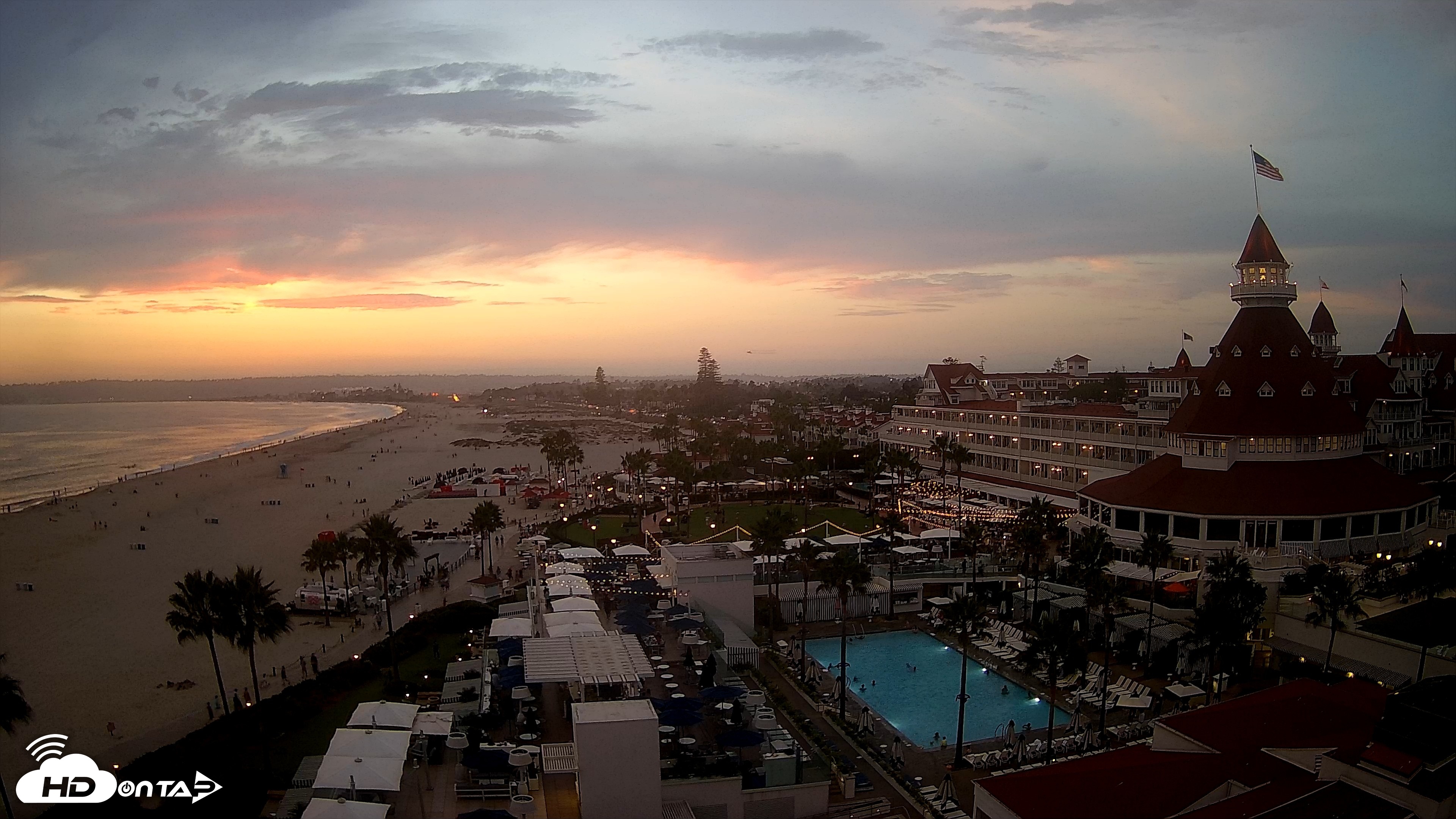Snapshot of Hotel Del Coronado 4K Fixed Live Cam taken Aug 9, 2026, 7:47pm PDT