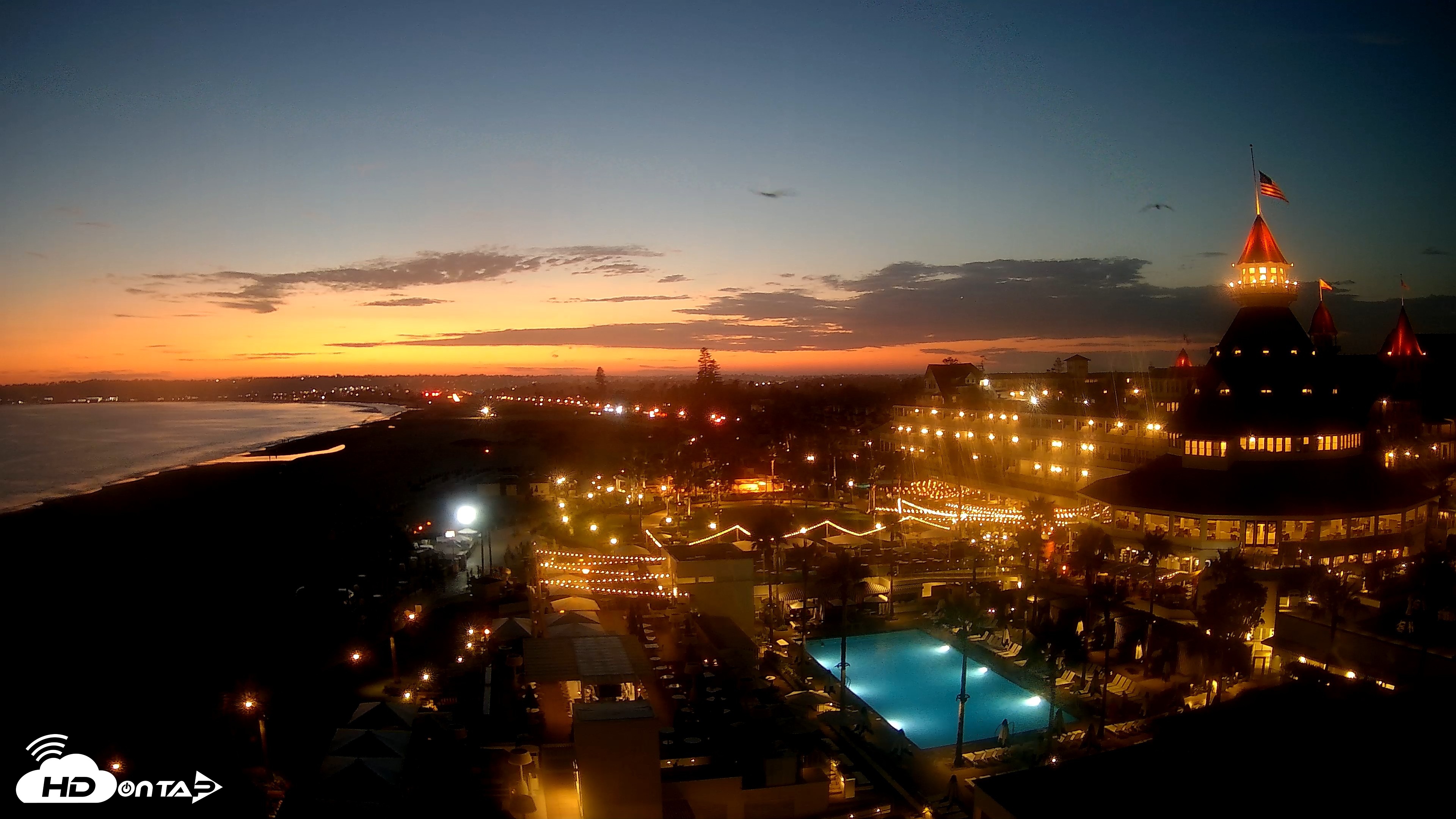 Snapshot of Hotel Del Coronado 4K Fixed Live Cam taken Jul 12, 2026, 8:31pm PDT