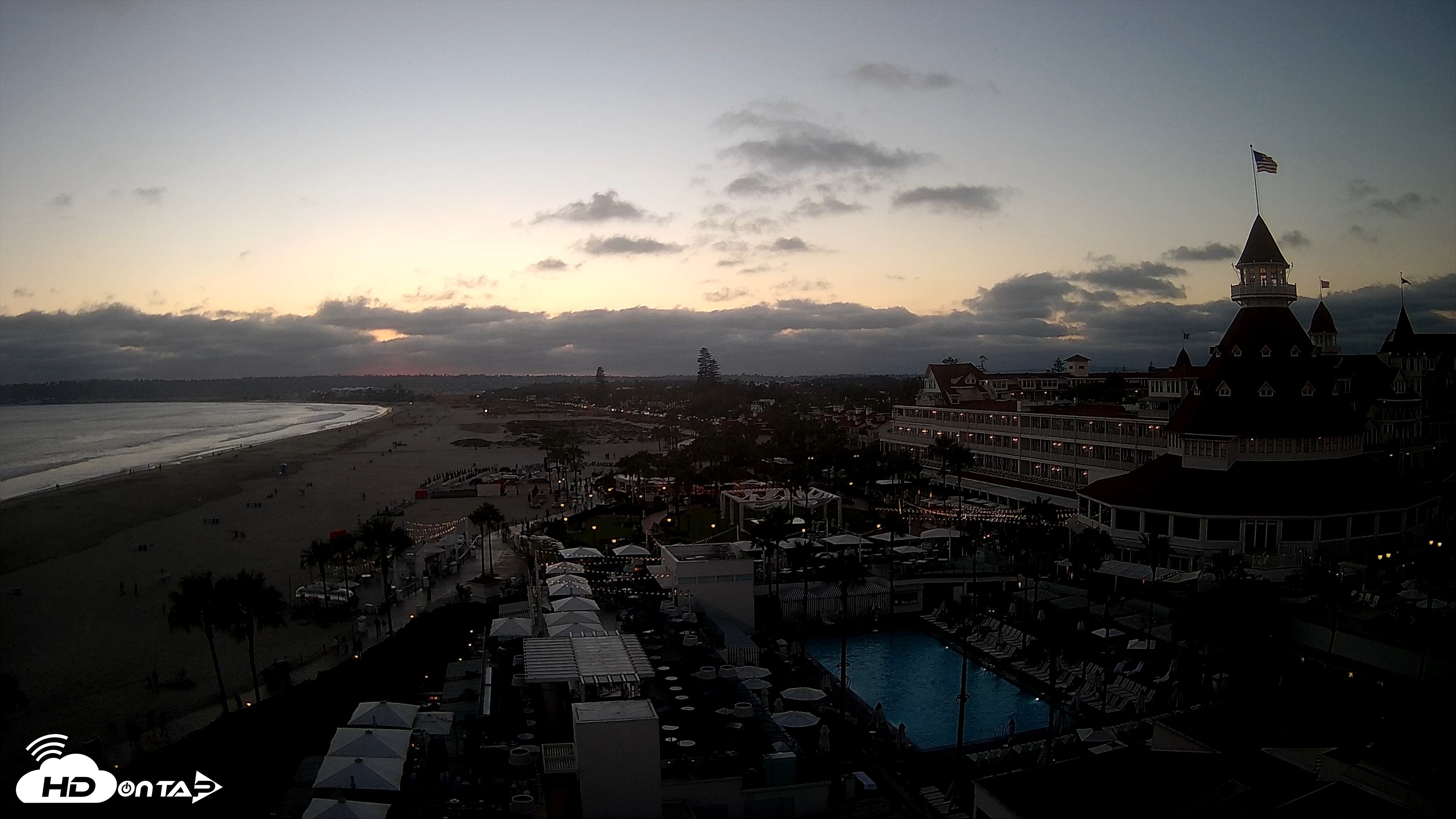 Snapshot of Hotel Del Coronado 4K Fixed Live Cam taken Jun 19, 2026, 8:02pm PDT