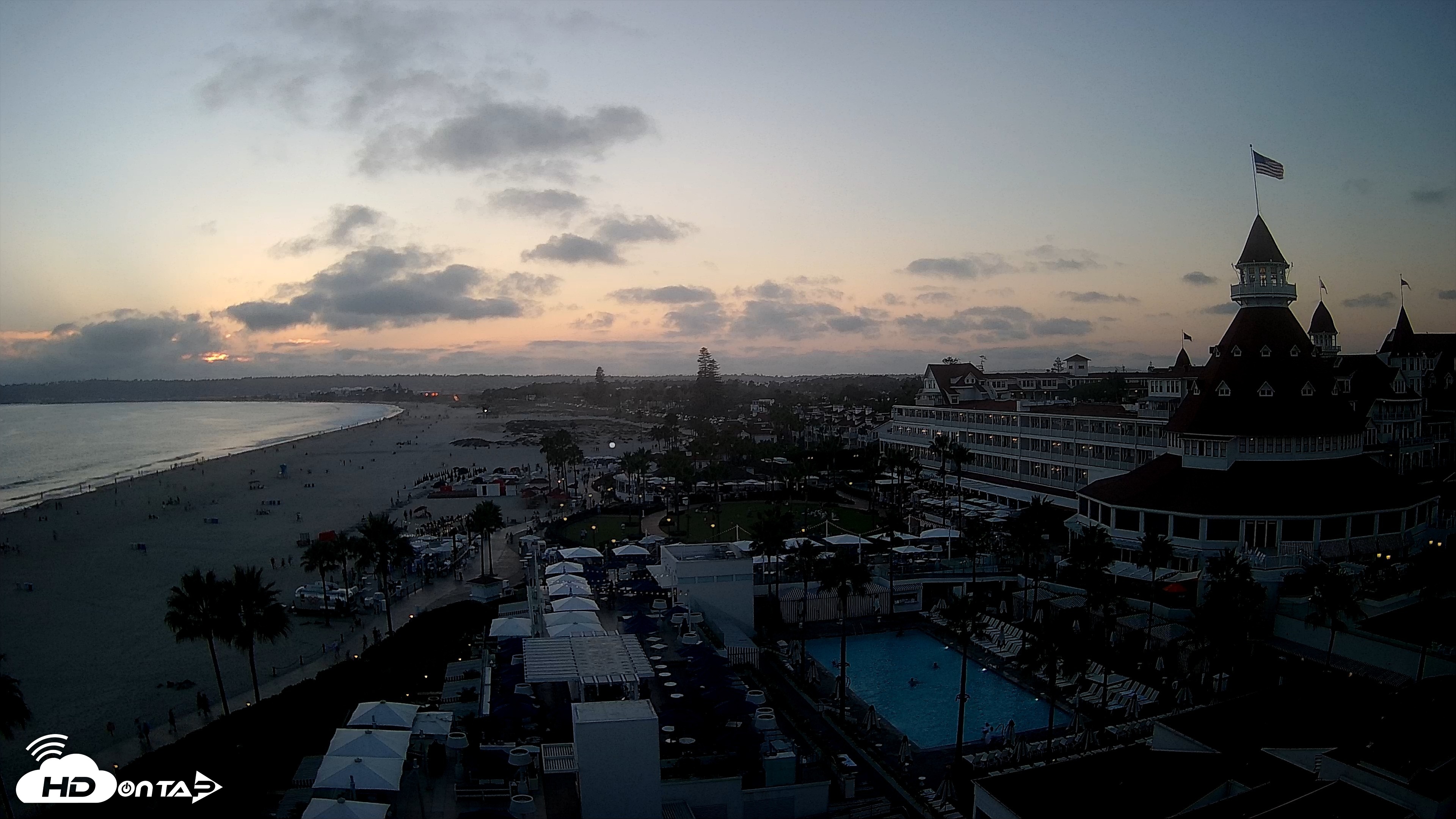 Snapshot of Hotel Del Coronado 4K Fixed Live Cam taken Aug 11, 2026, 7:30pm PDT