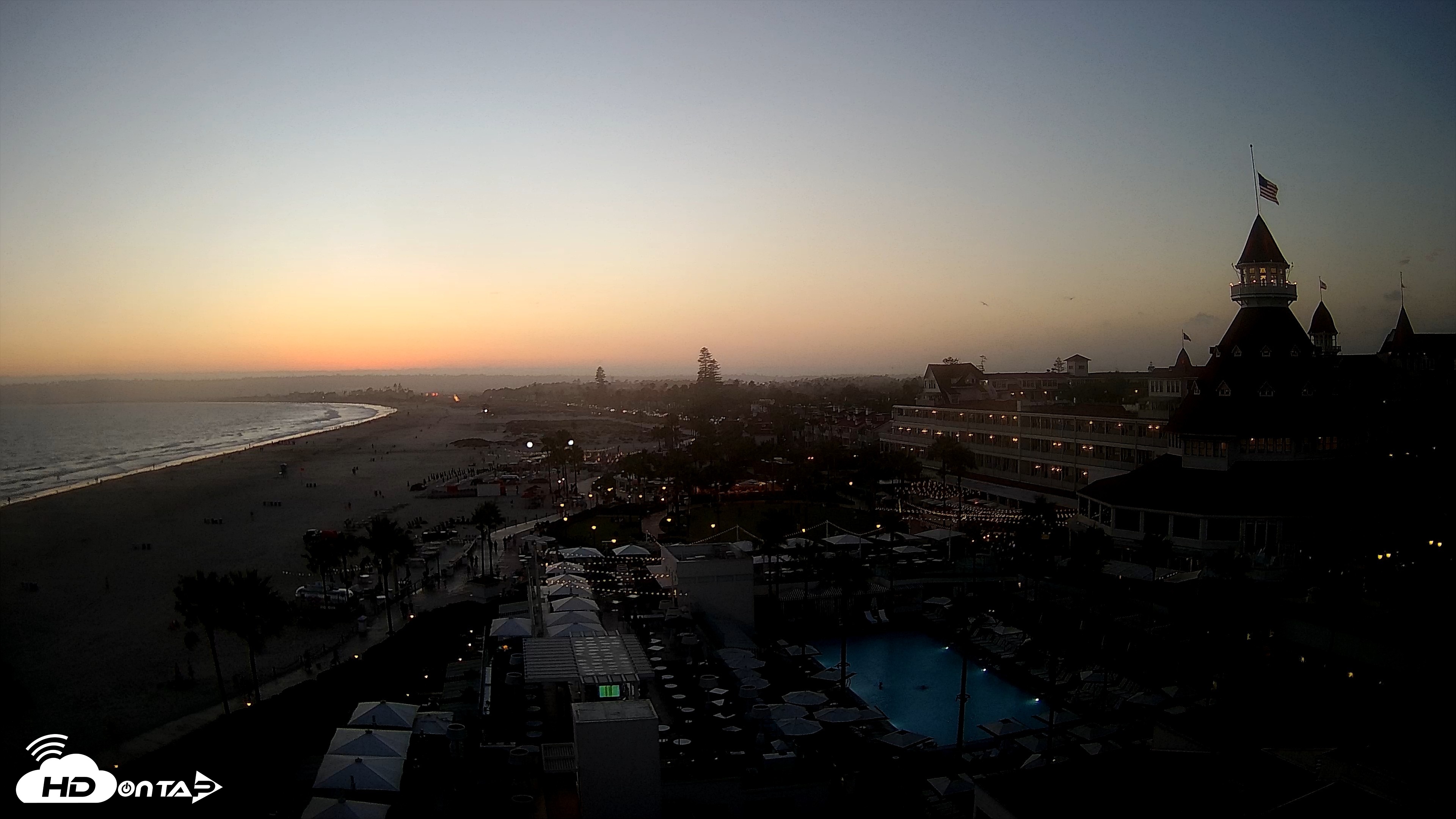 Snapshot of Hotel Del Coronado 4K Fixed Live Cam taken Jul 16, 2026, 8:06pm PDT