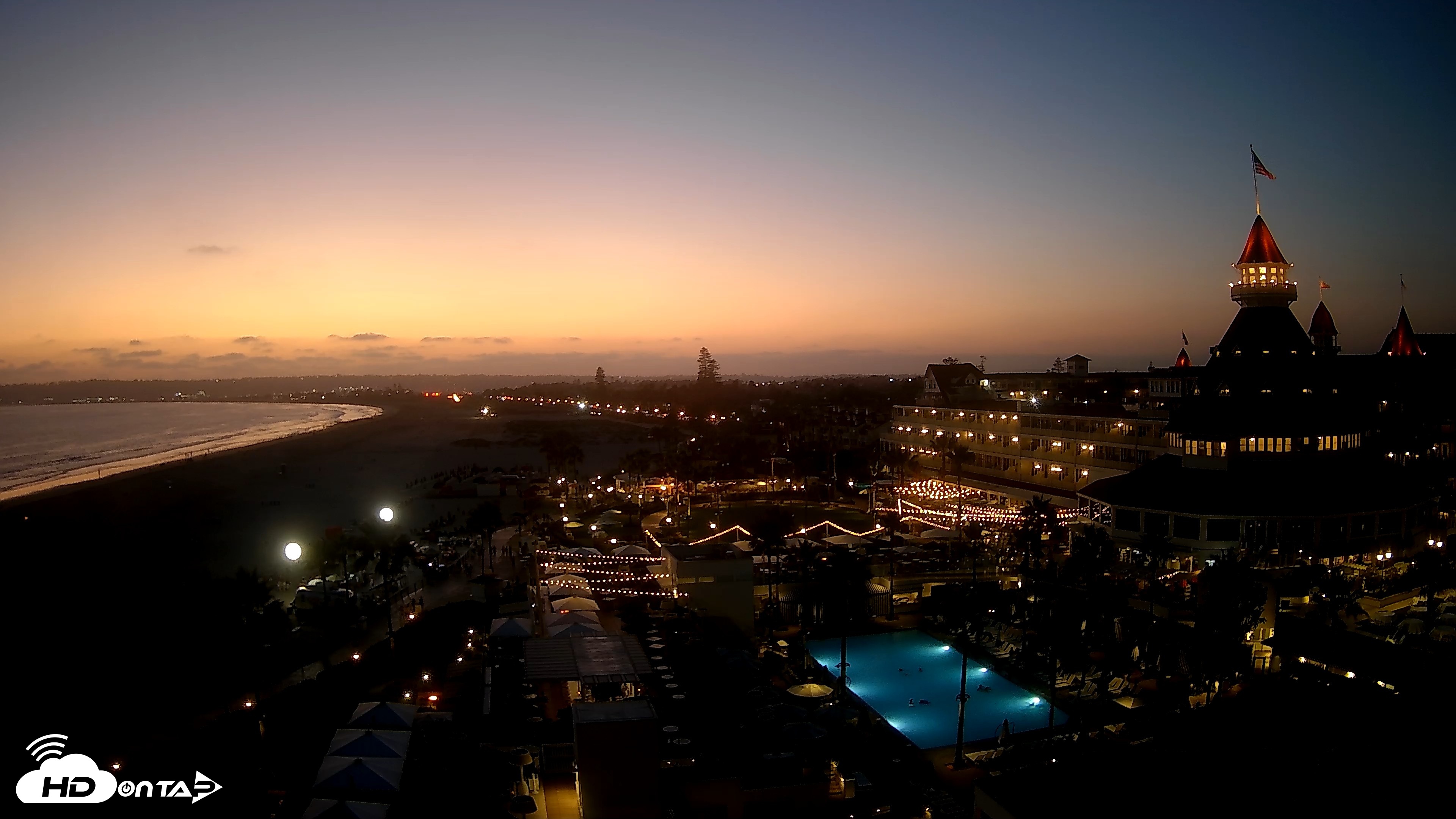 Snapshot of Hotel Del Coronado 4K Fixed Live Cam taken Aug 4, 2026, 8:09pm PDT