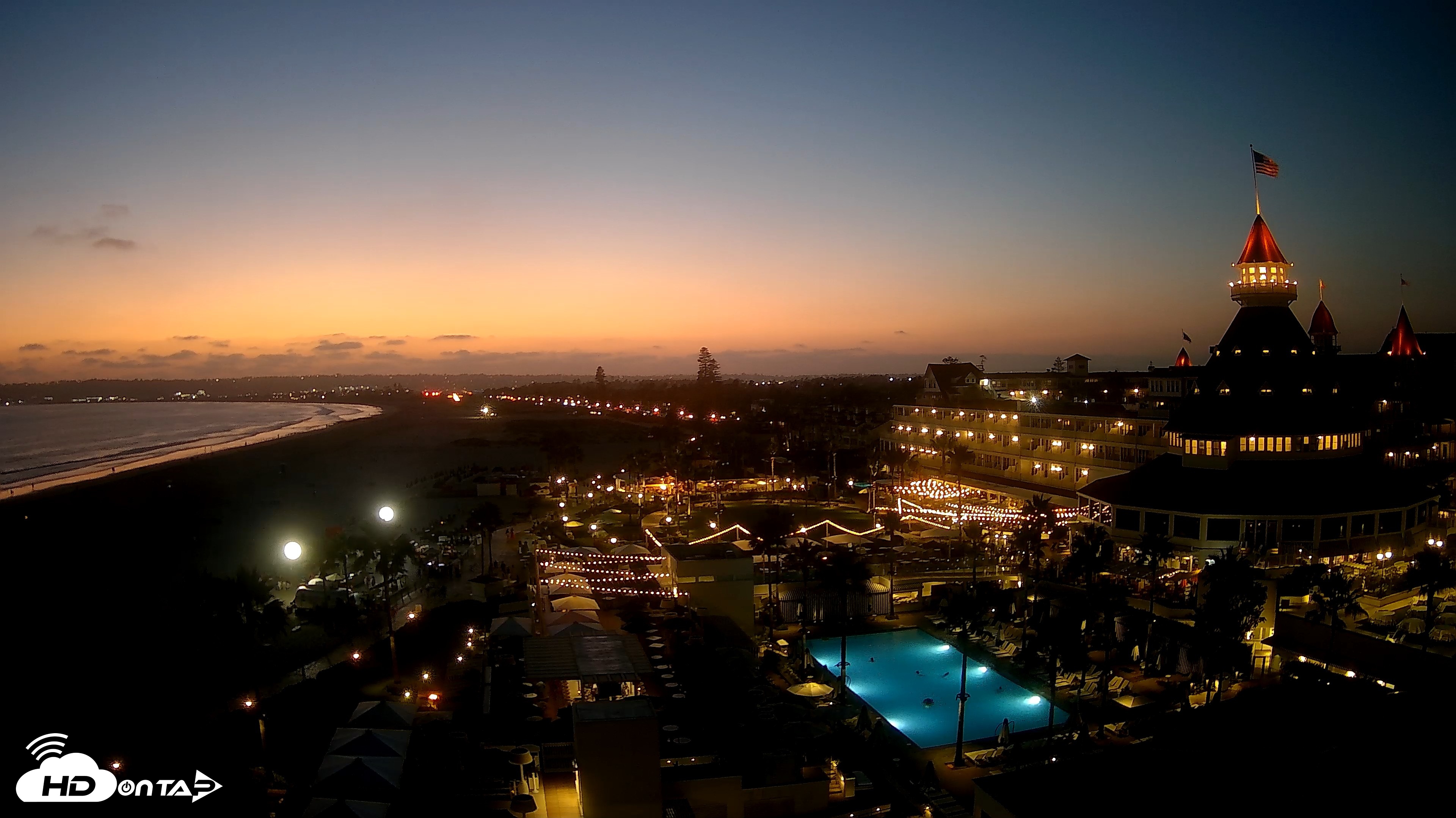 Snapshot of Hotel Del Coronado 4K Fixed Live Cam taken Aug 4, 2026, 8:13pm PDT