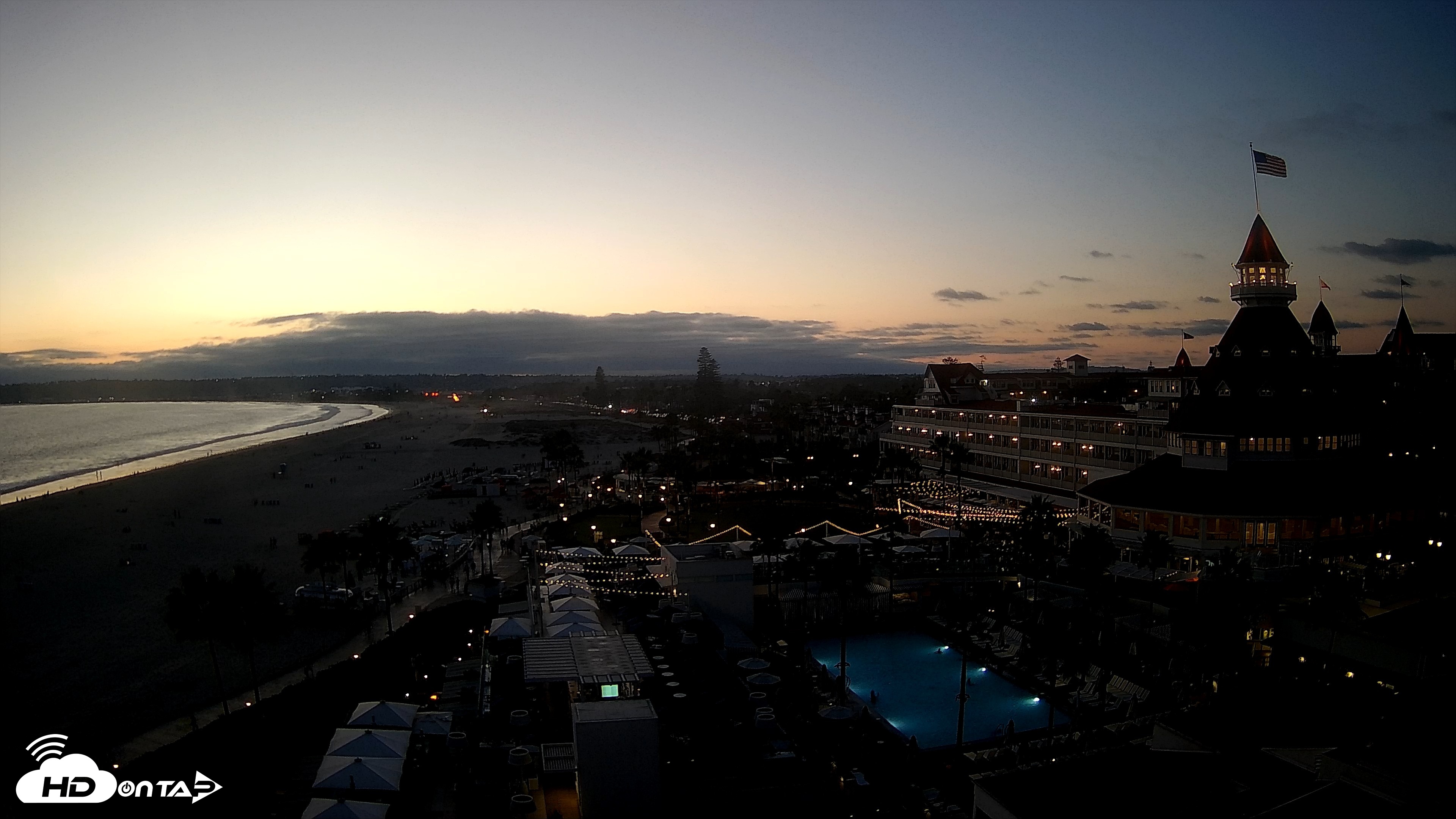 Snapshot of Hotel Del Coronado 4K Fixed Live Cam taken Aug 14, 2026, 7:50pm PDT