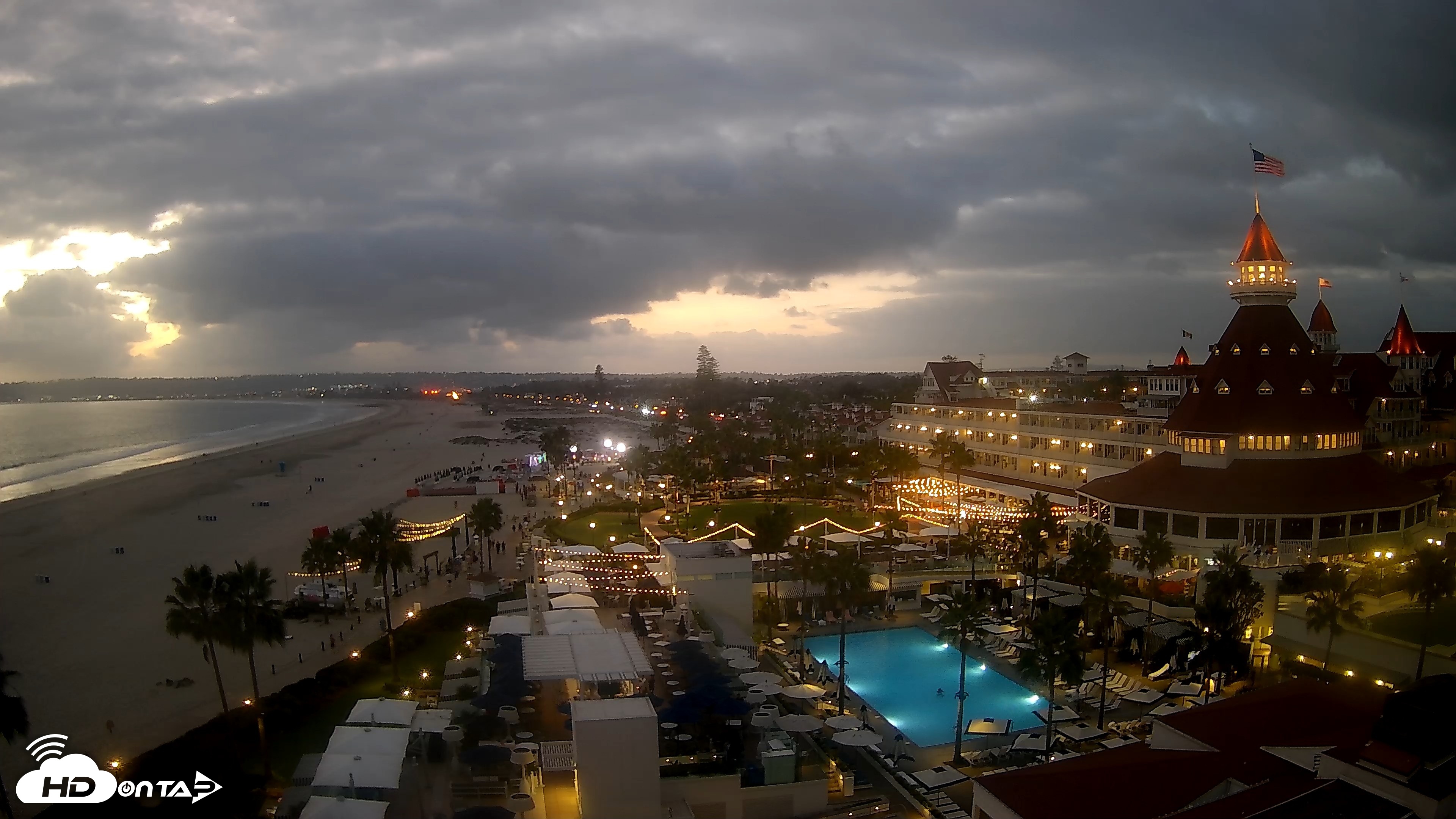 Snapshot of Hotel Del Coronado 4K Fixed Live Cam taken Sep 16, 2026, 7:10pm PDT