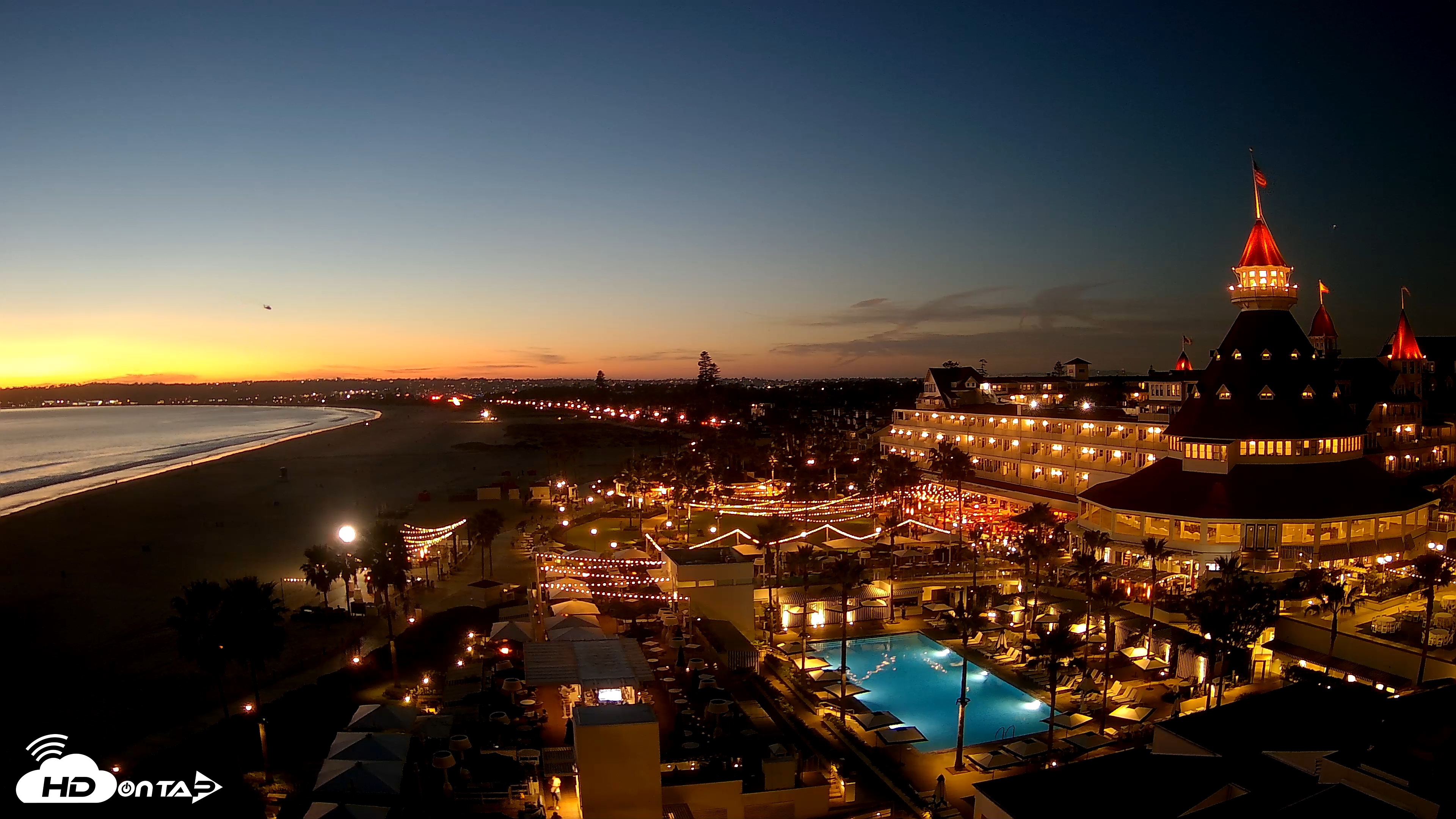 Snapshot of Hotel Del Coronado 4K Fixed Live Cam taken Feb 26, 2026, 6:11pm PST