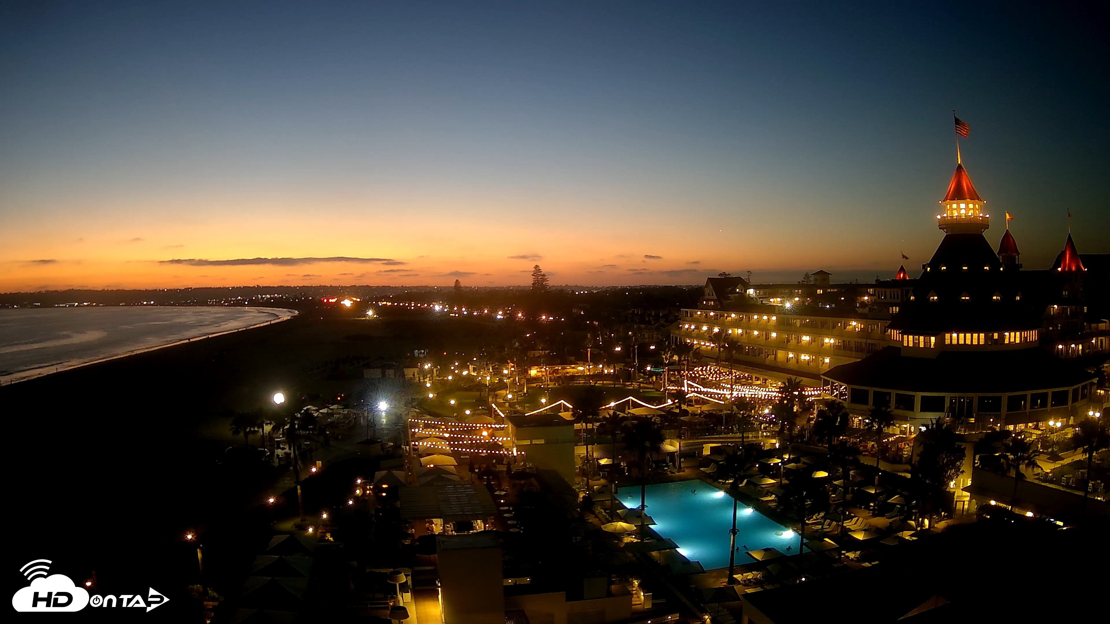 Snapshot of Hotel Del Coronado 4K Fixed Live Cam taken Aug 7, 2026, 8:13pm PDT