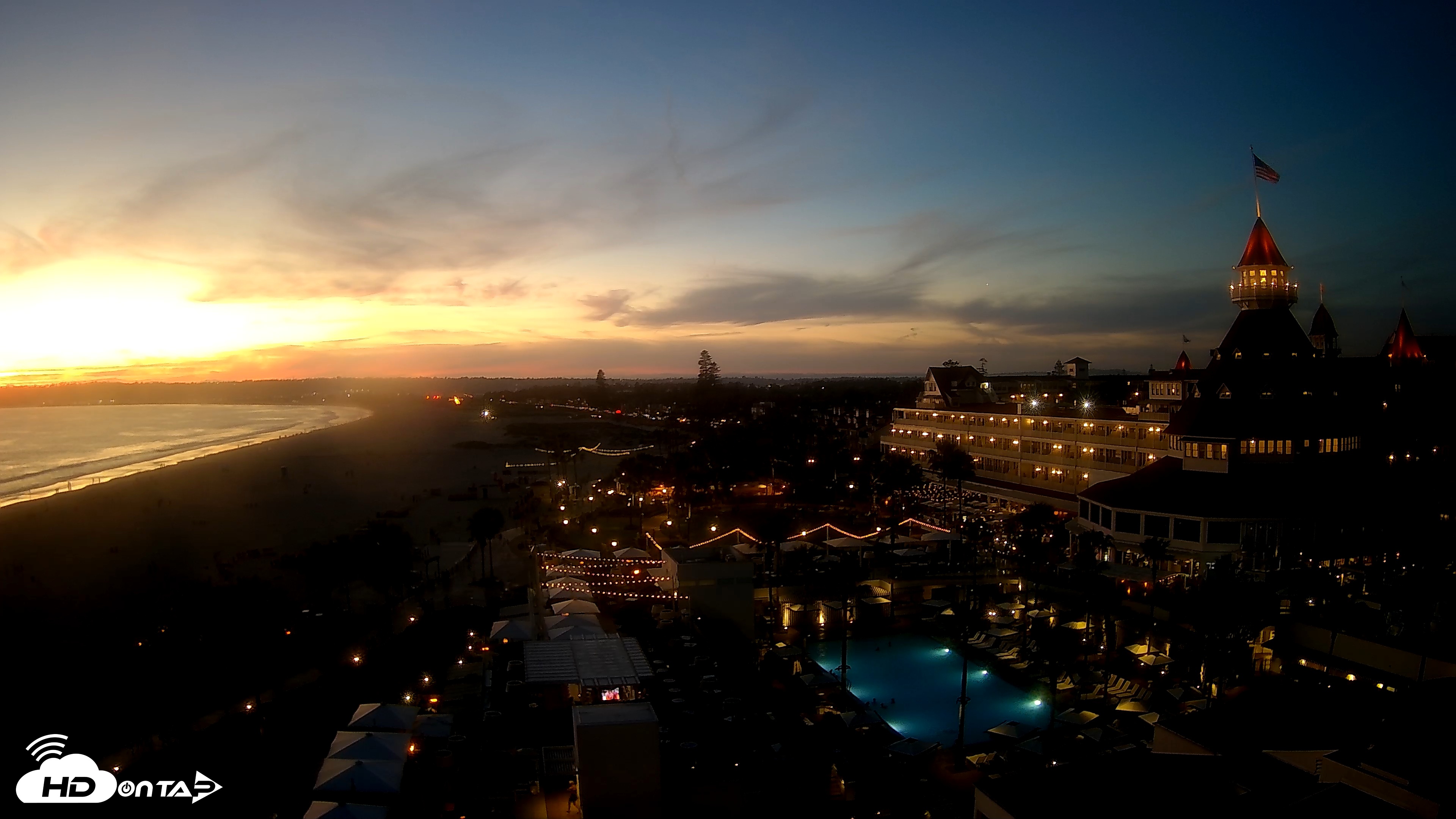 Snapshot of Hotel Del Coronado 4K Fixed Live Cam taken Mar 21, 2026, 7:20pm PDT