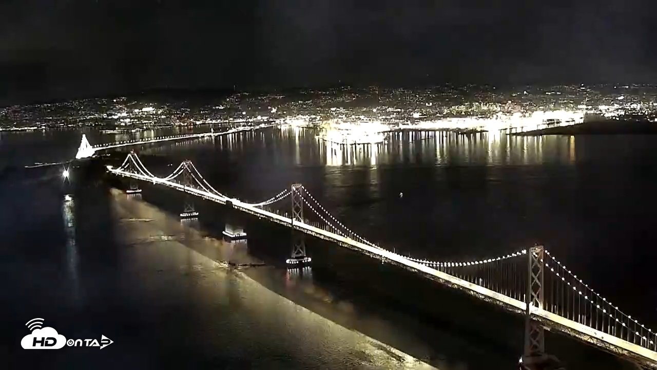 Snapshot of San Francisco Oakland Bay Bridge Live Webcam taken Nov 10, 2025, 7:58pm PST