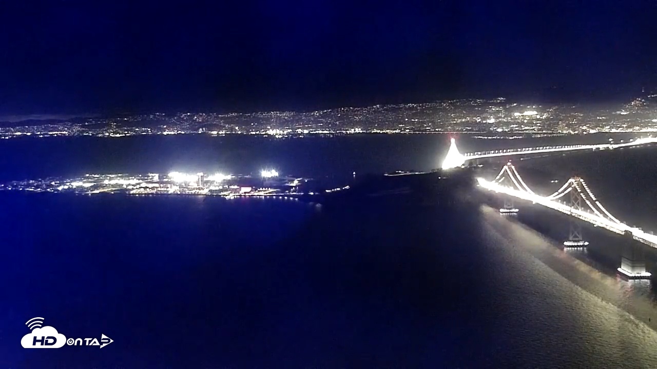 Snapshot of San Francisco Oakland Bay Bridge Live Webcam taken Dec 12, 2025, 6:46pm PST