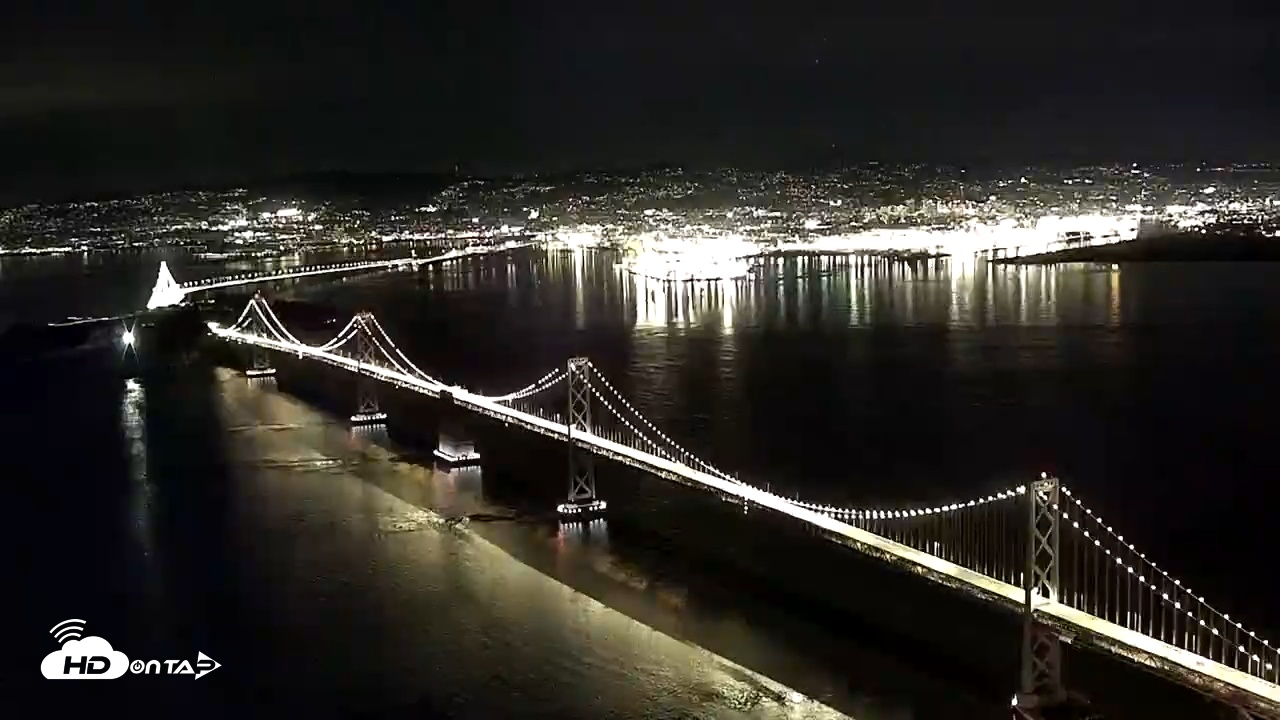 Snapshot of San Francisco Oakland Bay Bridge Live Webcam taken Nov 10, 2025, 8:11pm PST
