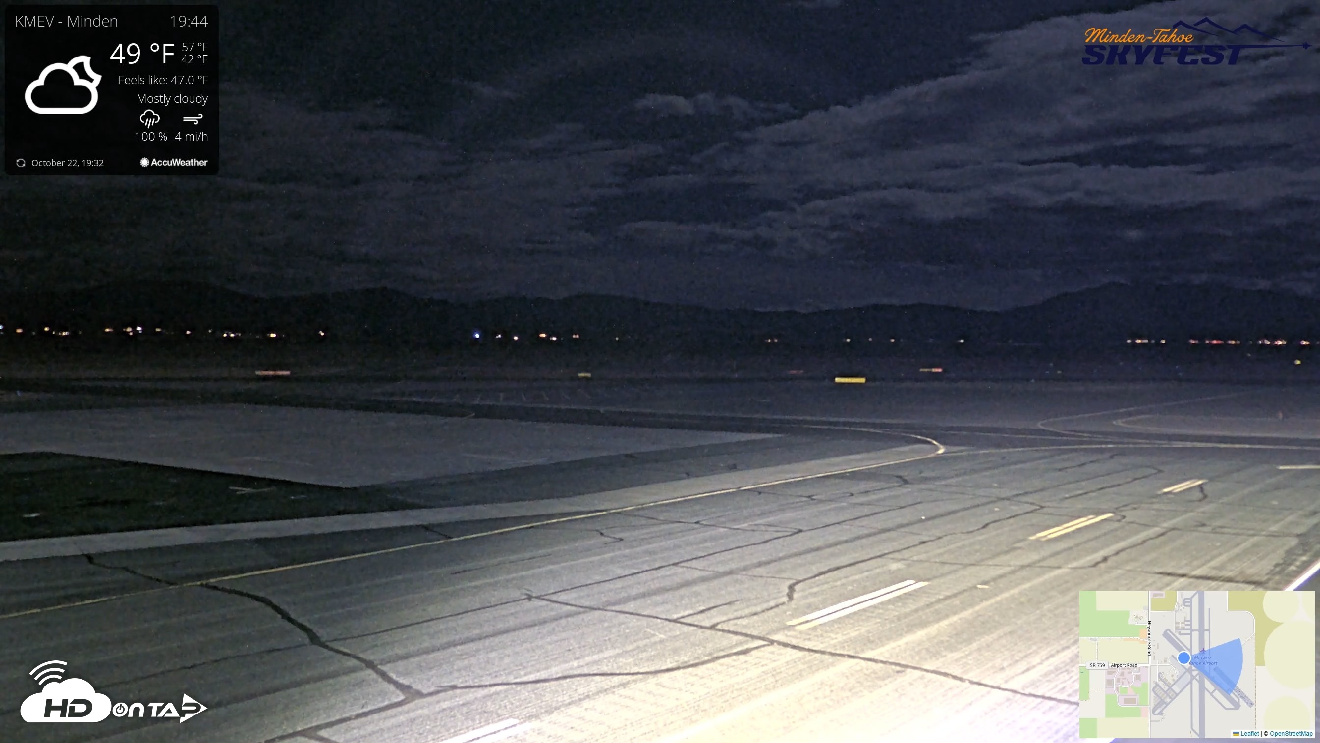 Snapshot of Minden-Tahoe Airport Live Webcam taken Oct 22, 2026, 7:45pm PDT