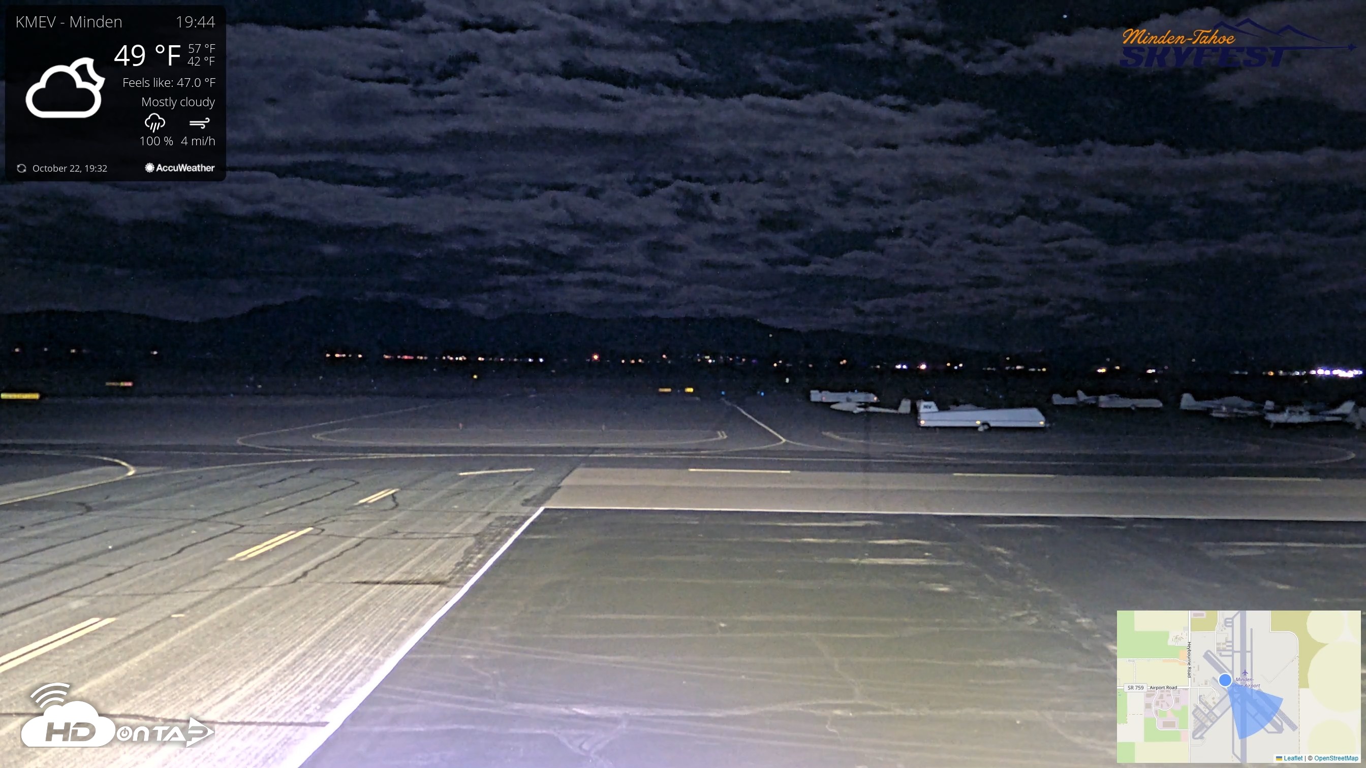 Snapshot of Minden-Tahoe Airport Live Webcam taken Oct 22, 2026, 7:45pm PDT