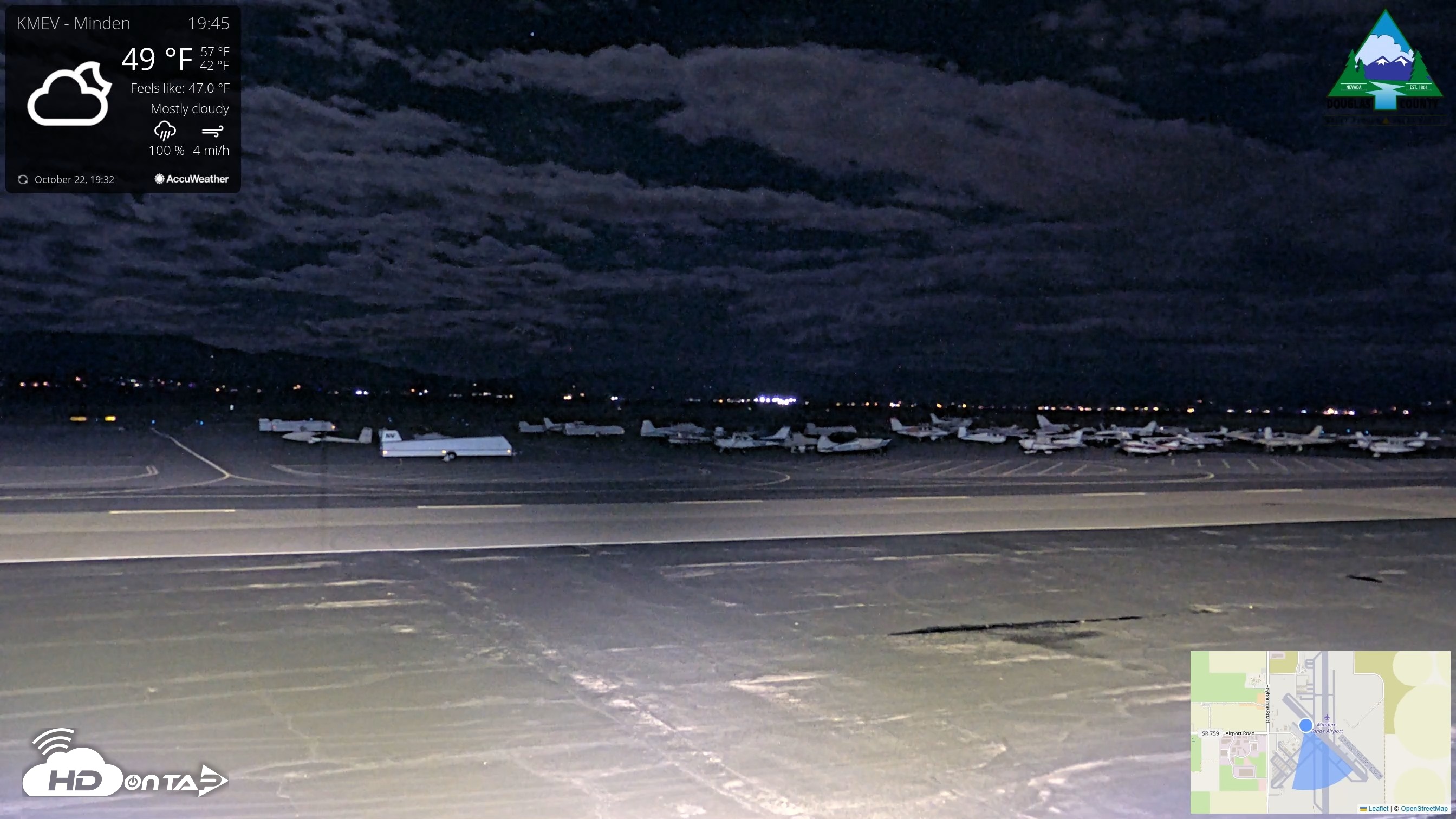 Snapshot of Minden-Tahoe Airport Live Webcam taken Oct 22, 2026, 7:46pm PDT