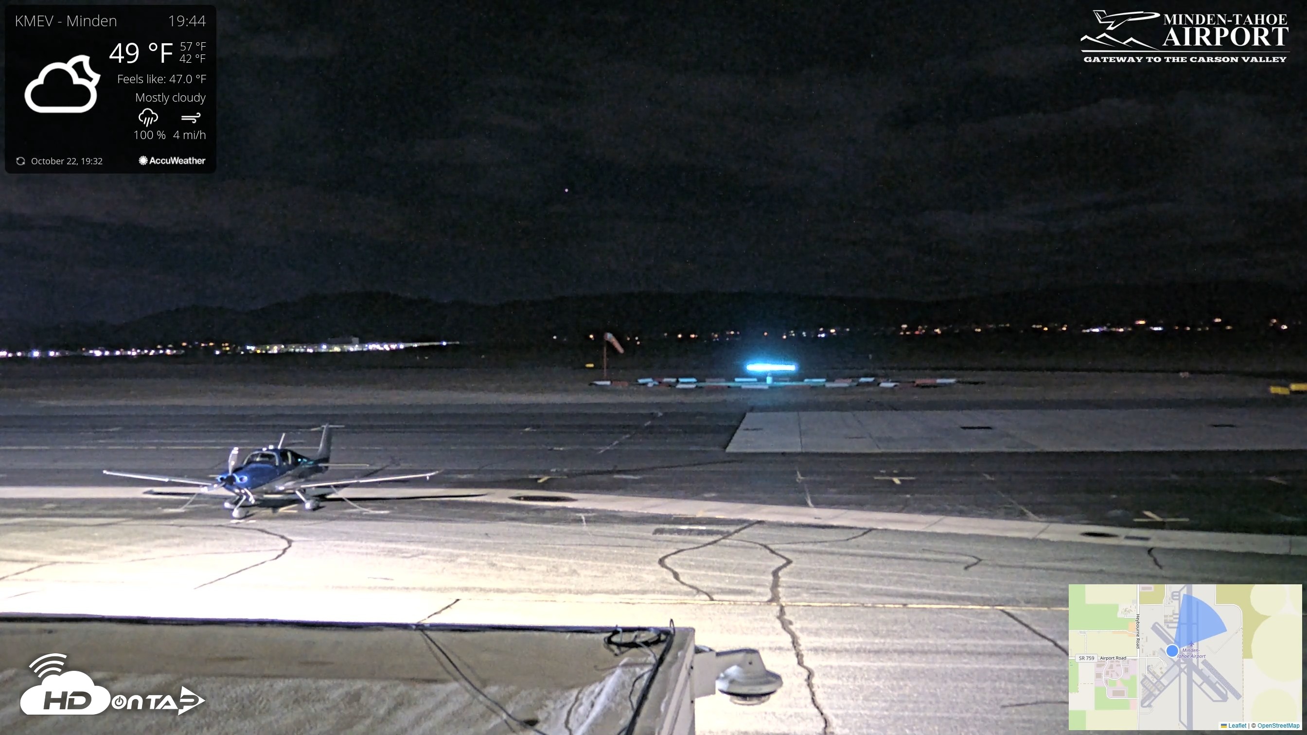Snapshot of Minden-Tahoe Airport Live Webcam taken Oct 22, 2026, 7:45pm PDT