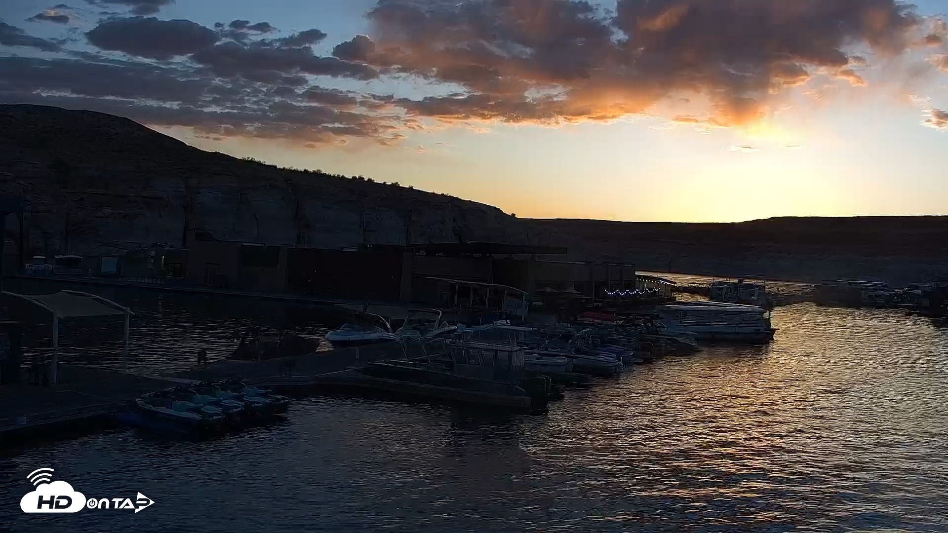 Snapshot of Lake Powell Antelope Point Marina Live Webcam taken May 23, 2026, 7:32pm MST