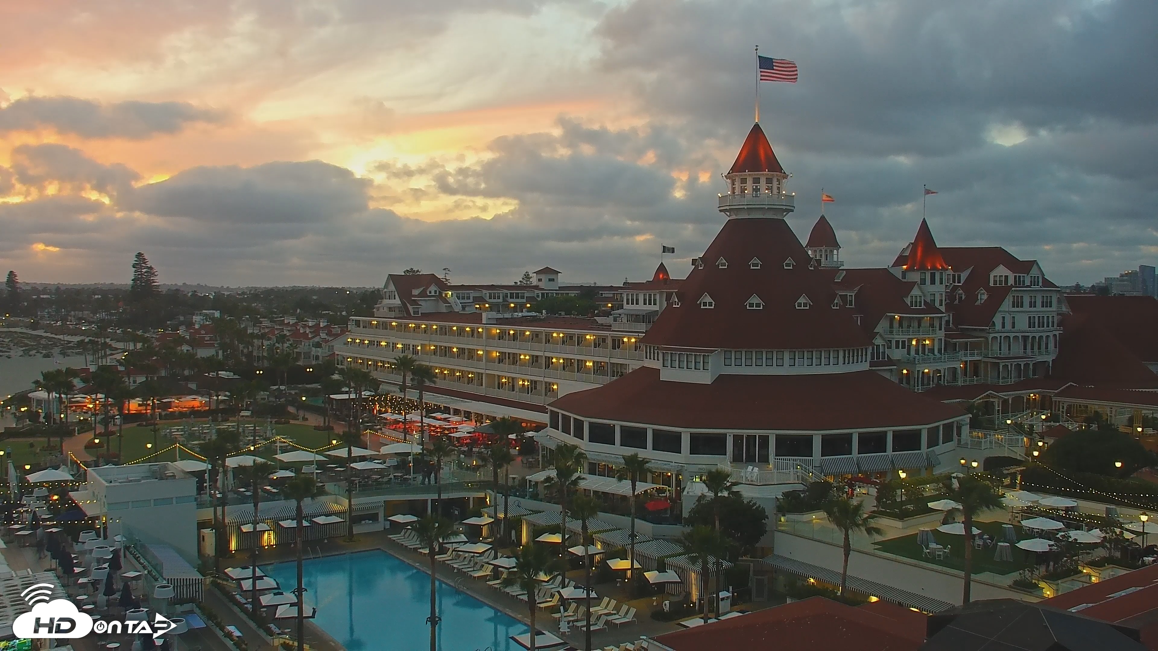 Snapshot of Hotel Del Coronado 4K Roaming Live Cam taken May 12, 2025, 7:44pm PDT