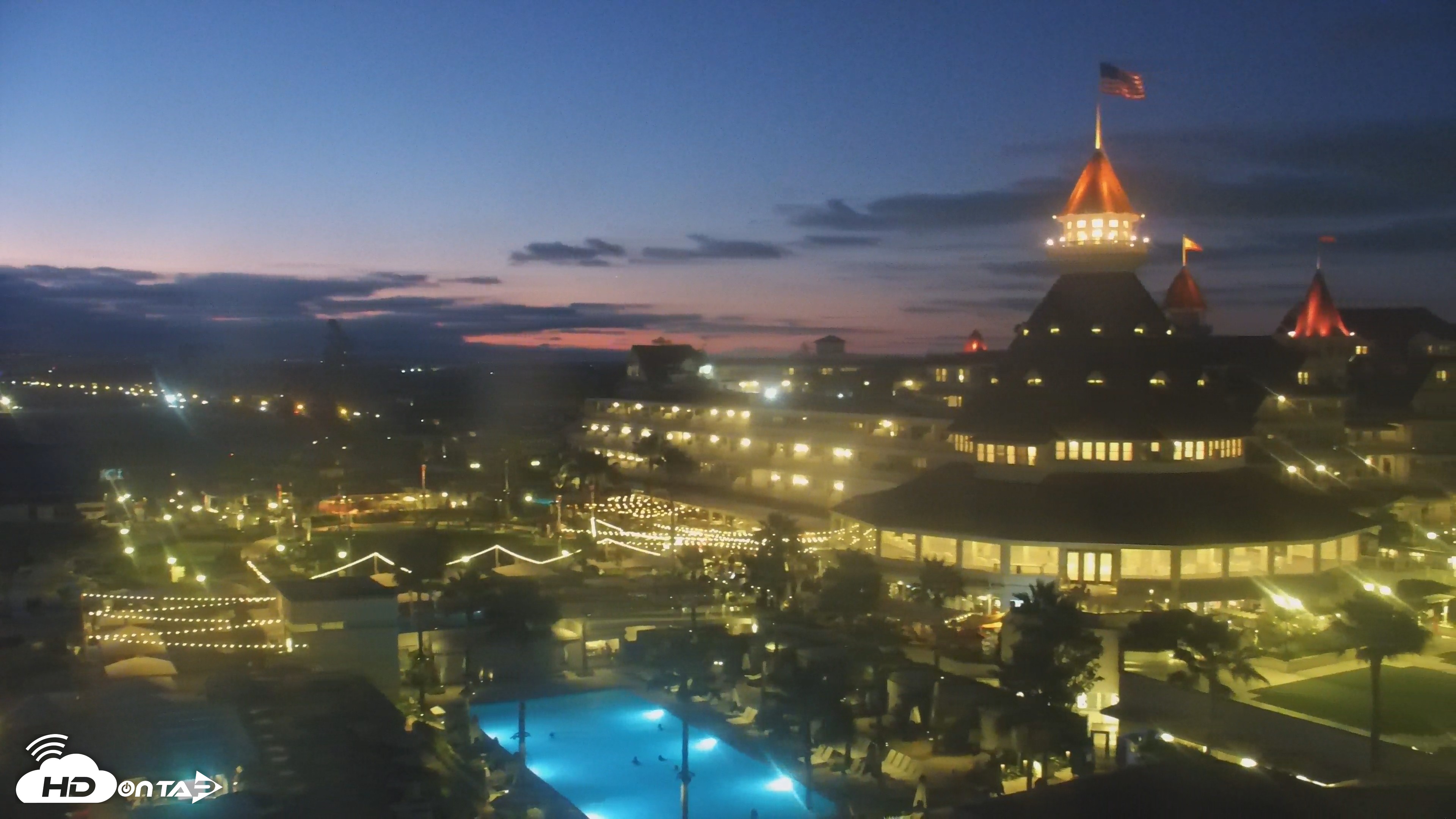 Snapshot of Hotel Del Coronado 4K Roaming Live Cam taken Aug 14, 2026, 8:08pm PDT