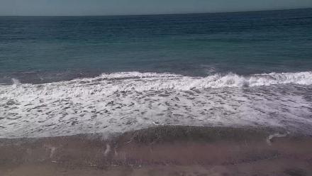PTZ cam scans Carlsbad State Beach in California, surfers and rolling waves with colorful Pacific sunsets along the shoreline.