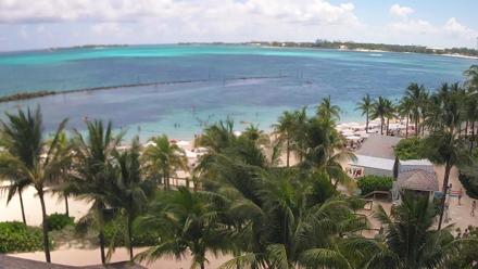 PTZ view over Baha Mar resort, white sand beach and turquoise Goodman Bay in Nassau, New Providence, The Bahamas.